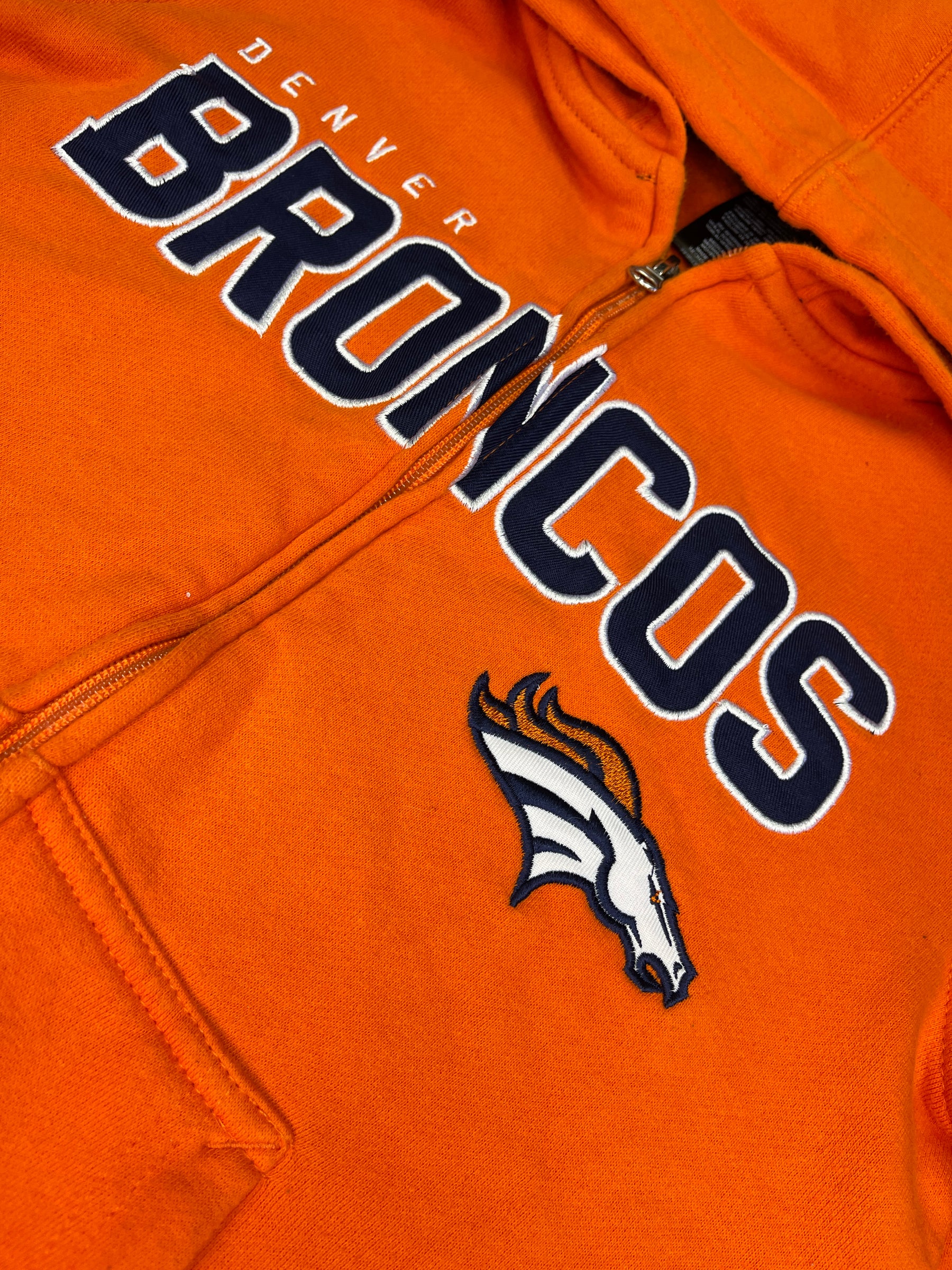 NFL Denver Broncos Full Zip Hoodie Jacket Orange Stitched Youth Medium 10-12