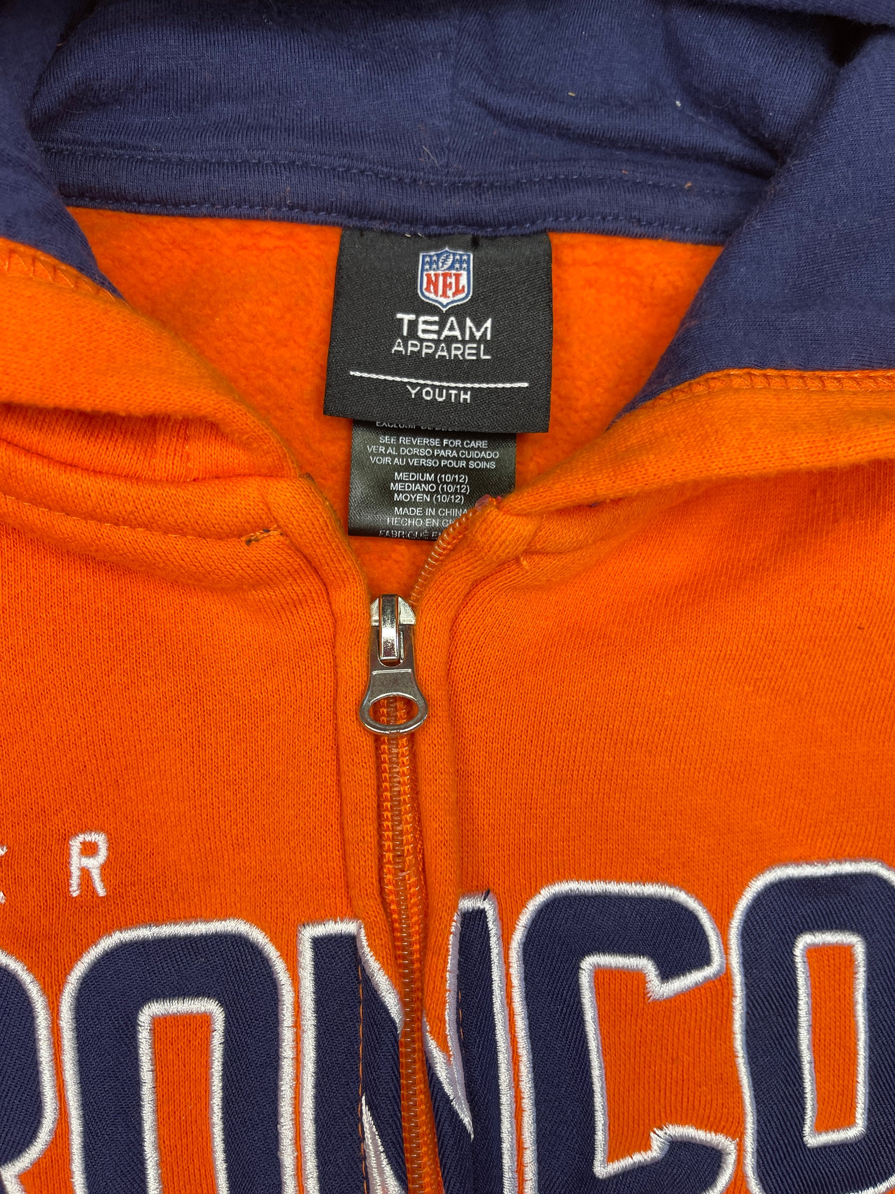 NFL Denver Broncos Full Zip Hoodie Jacket Orange Stitched Youth Medium 10-12