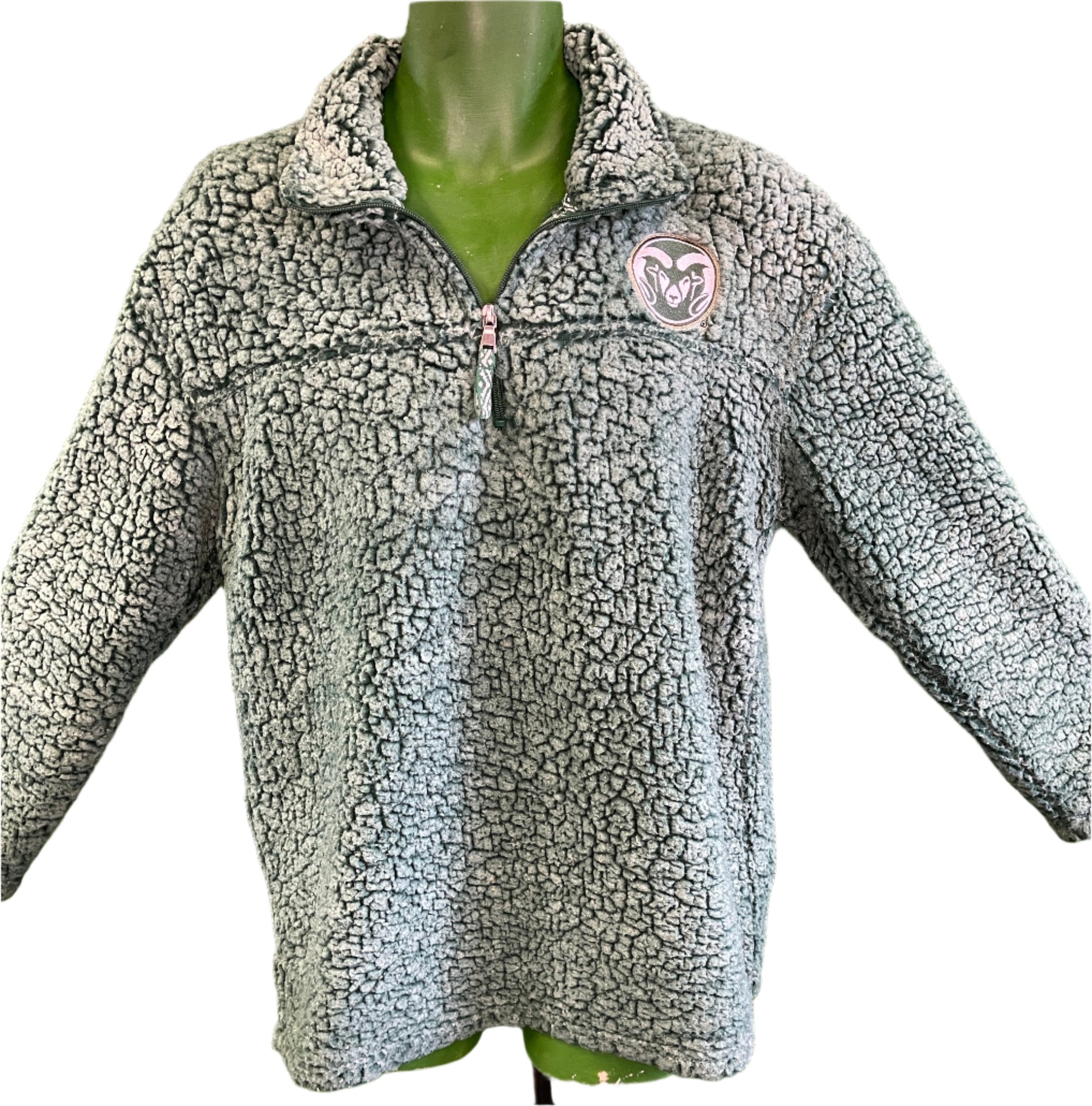 NCAA Colorado State Rams Fluffy Cosy Green Pullover 1/4 Zip Women's Large