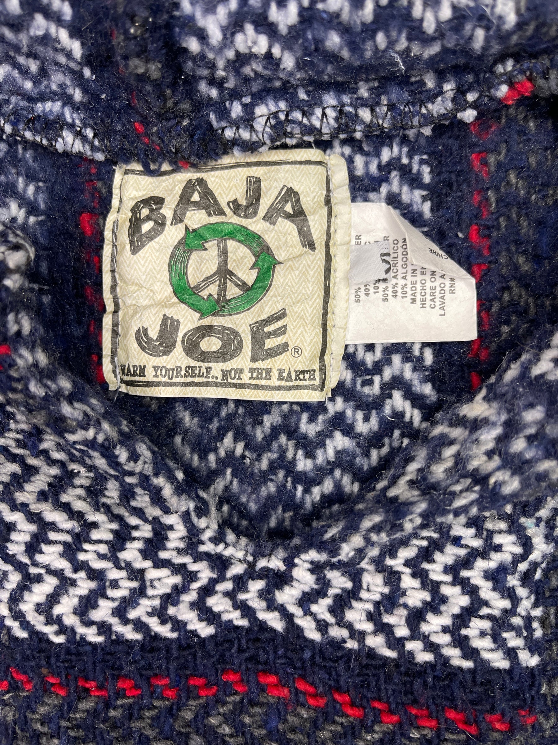 Blue/Grey Baja Hoodie Drug Rug Jerga Made in Mexico Men's X-Large
