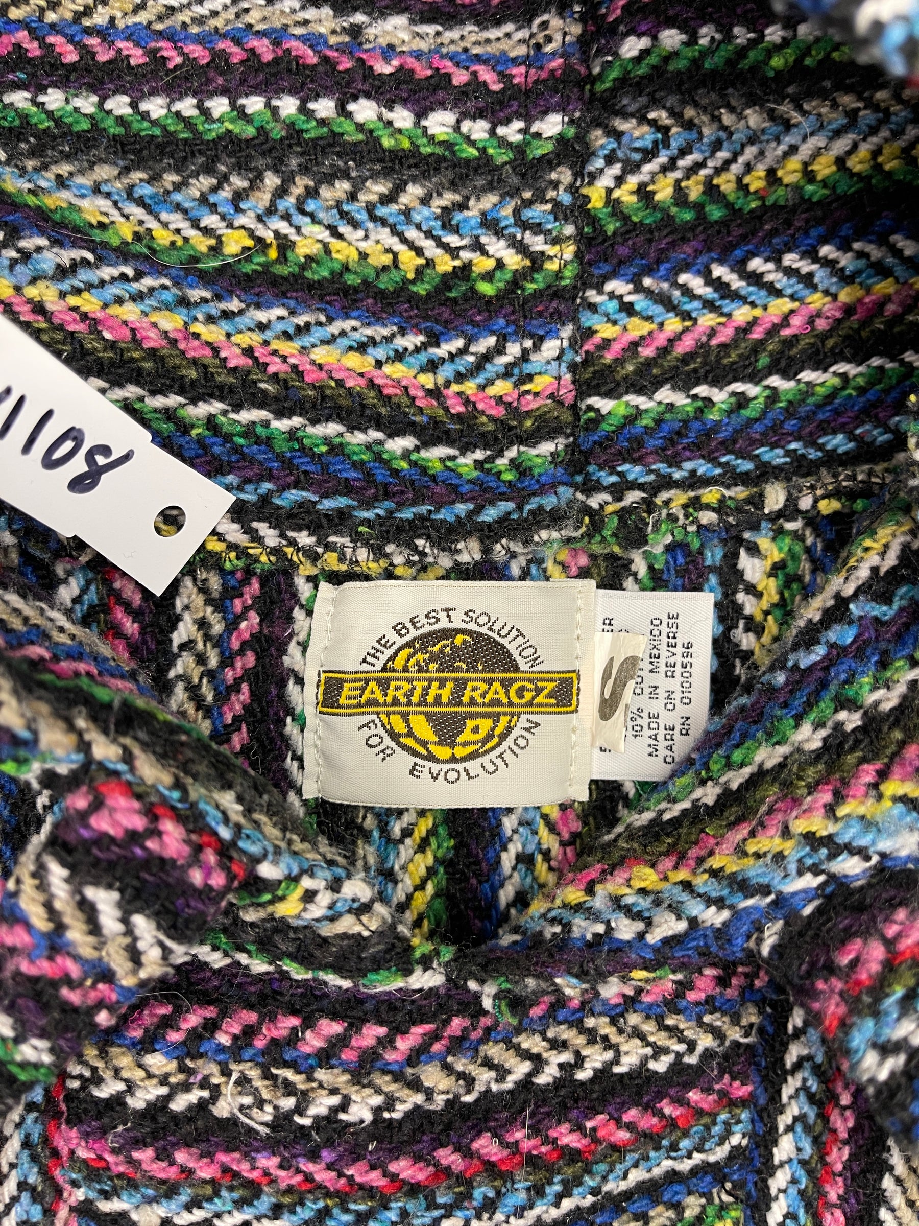 Colourful Baja Hoodie Drug Rug Jerga Made in Mexico Men's Small