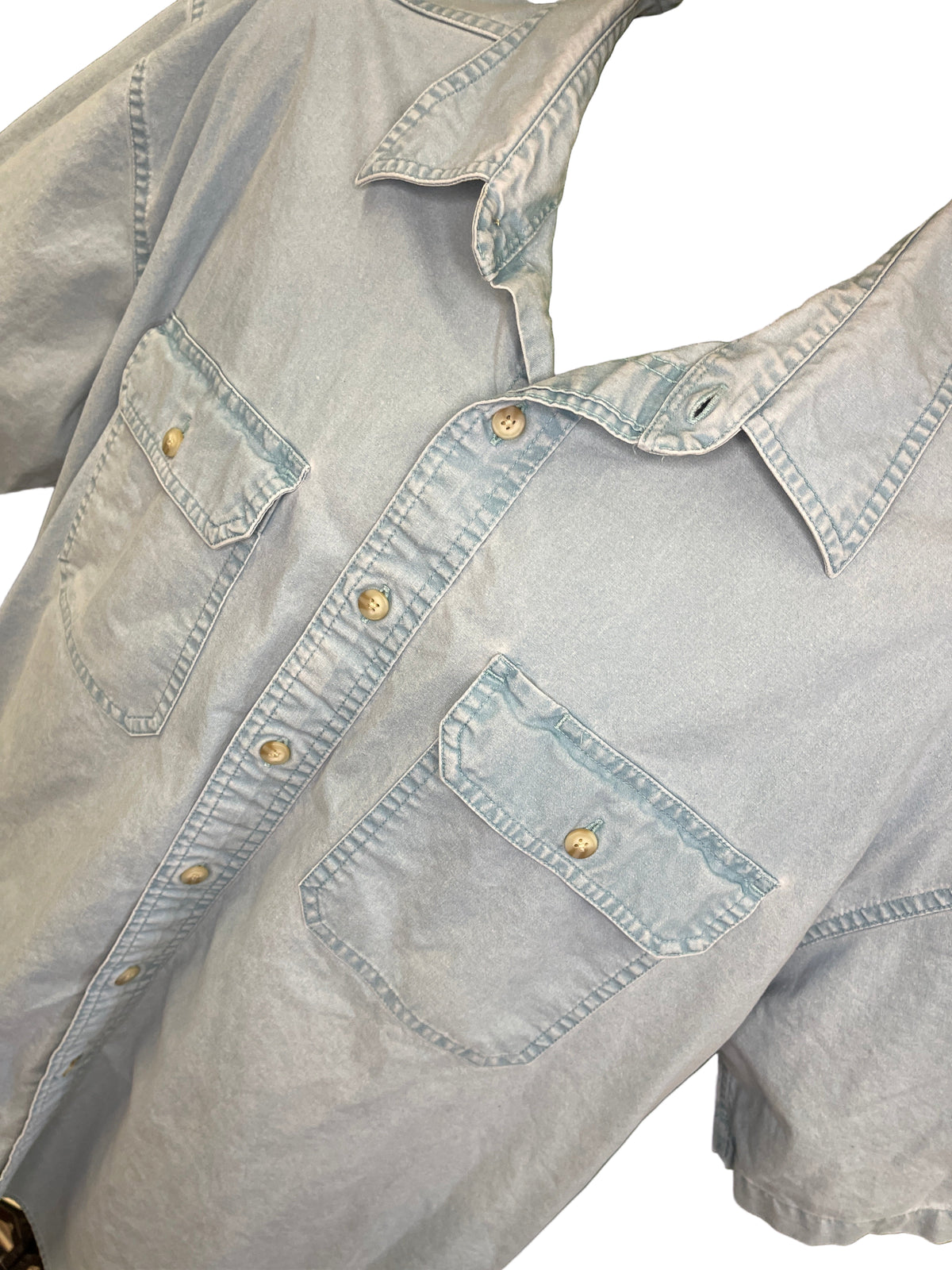 L L Bean 100% Cotton Light Wash Denim Shirt S/S Men's X-Large