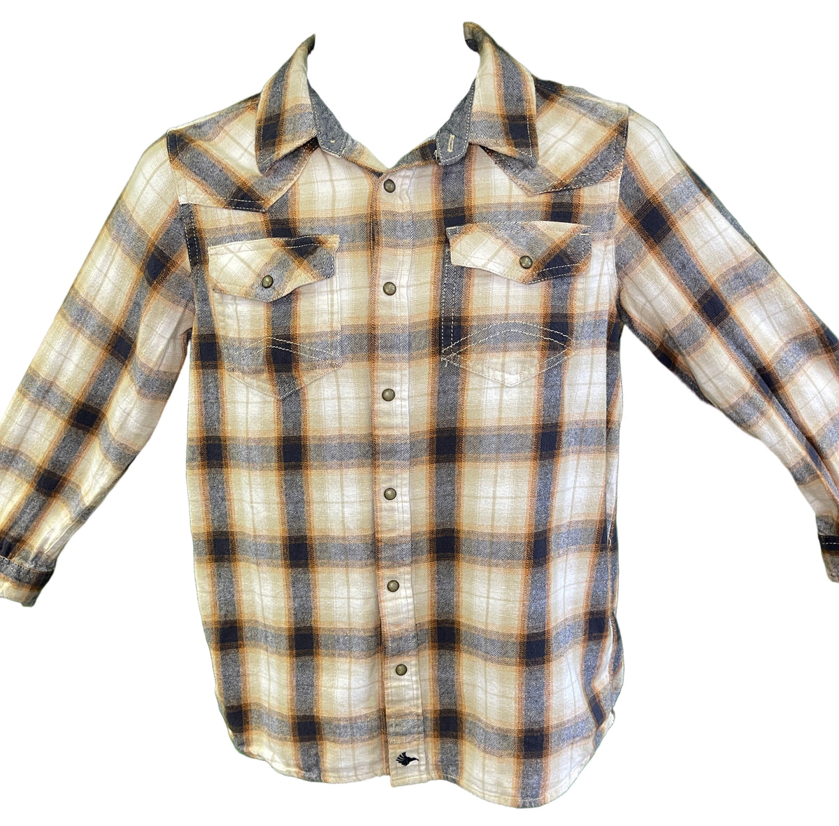 Cody James Authentic Western Apparel Brown Flannel Plaid L/S Shirt Youth Large