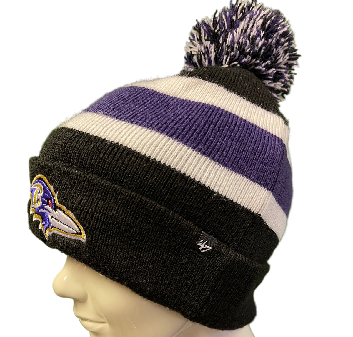 NFL Baltimore Ravens 47 Striped Woolly Bobble Hat OSFM