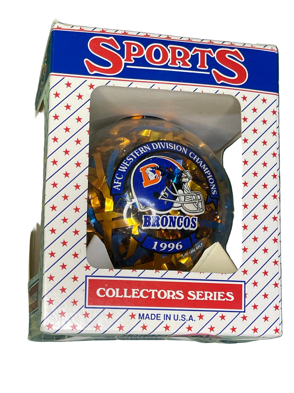 NFL Denver Broncos Vintage Christmas Glass Ornament 1996 AFC West Champions NWT