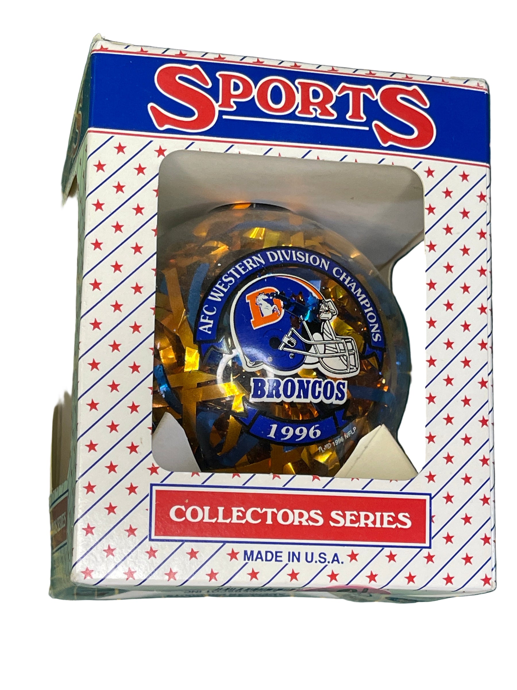 NFL Denver Broncos Vintage Christmas Glass Ornament 1996 AFC West Champions NWT