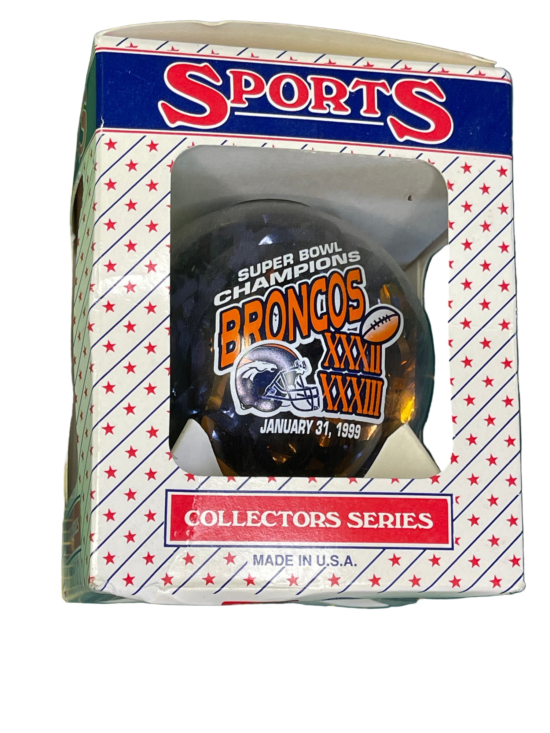 NFL Denver Broncos Vintage Christmas Glass Ornament Super Bowl XXXII XXXIII NWT