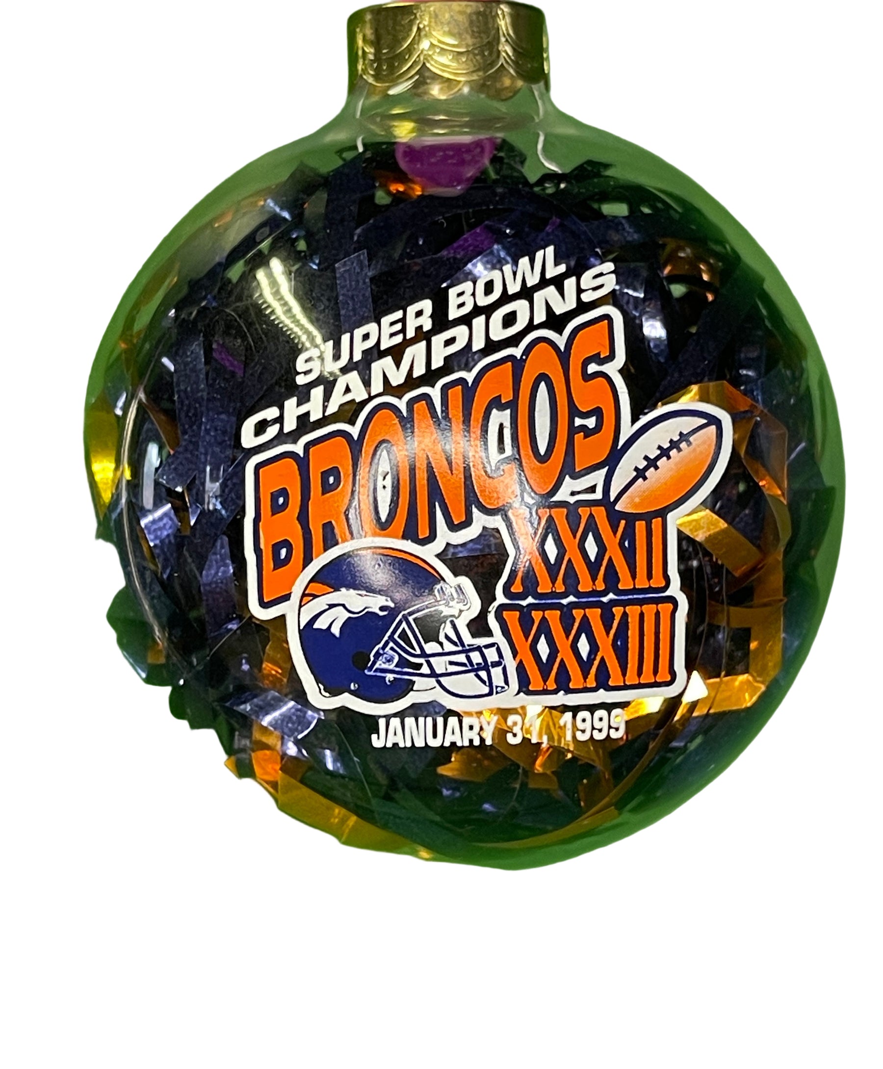 NFL Denver Broncos Vintage Christmas Glass Ornament Super Bowl XXXII XXXIII NWT