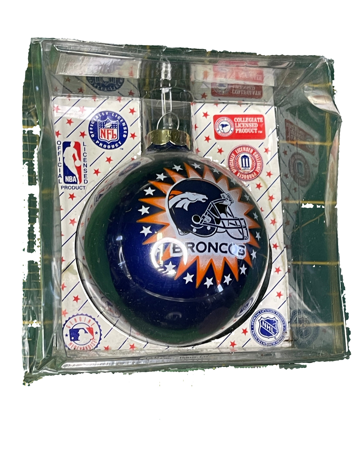 NFL Denver Broncos Vintage Christmas Glass Ball Ornament Tree Decoration NWT