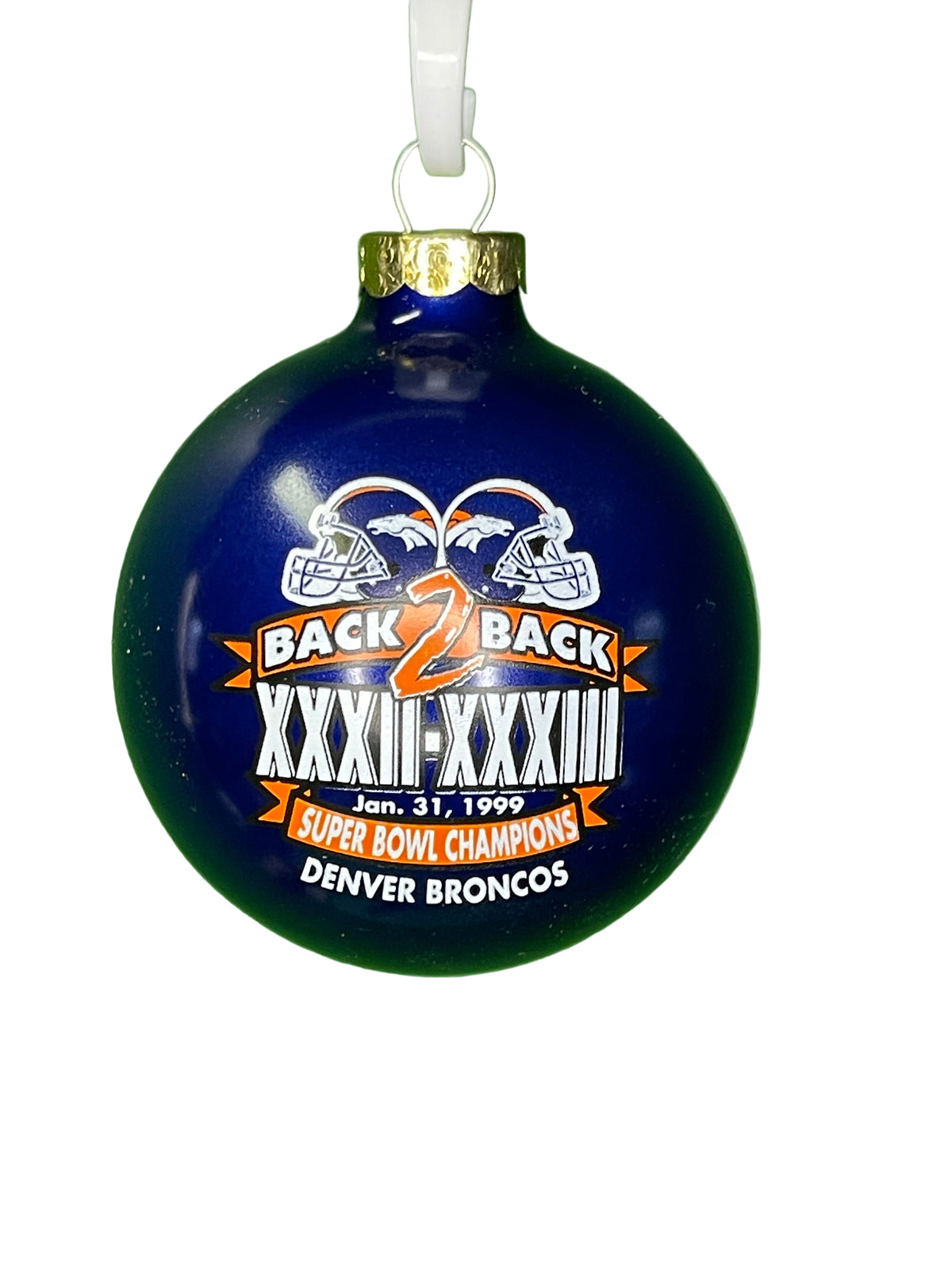 NFL Denver Broncos Vintage Christmas Glass Ornament Super Bowl XXXII XXXIII NWT