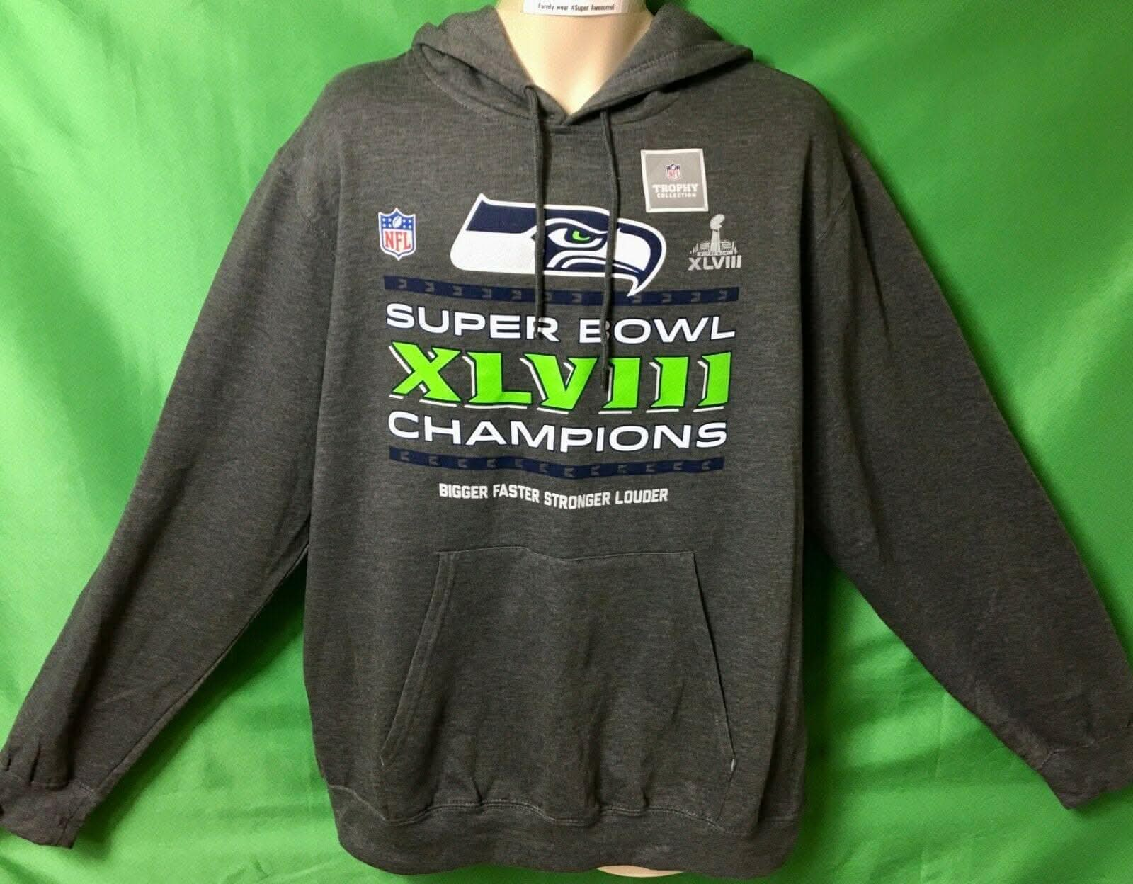 NFL Seattle Seahawks Grey Super Bowl XLVIII Champions Hoodie Men's X-Large NWT