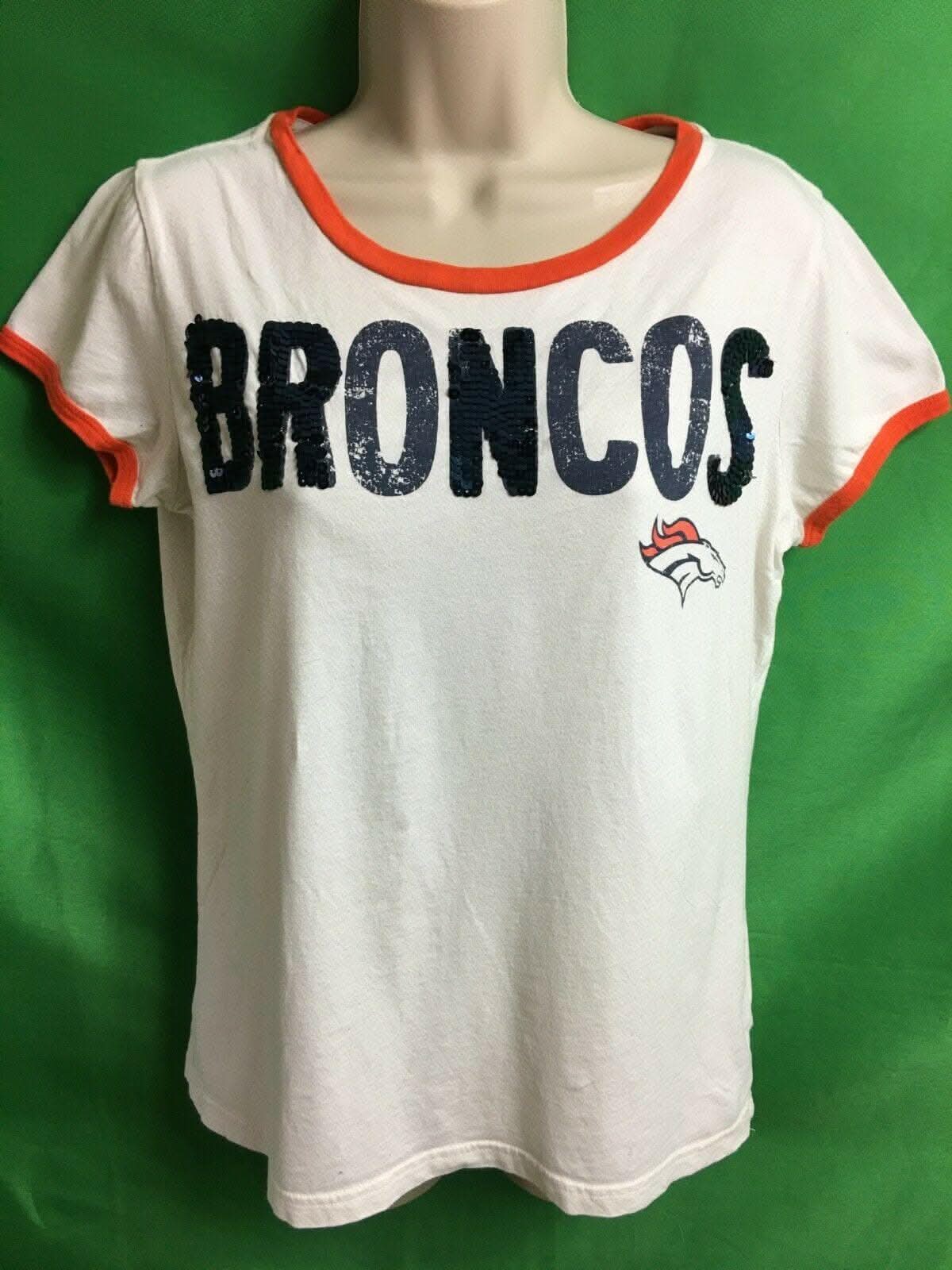 NFL Denver Broncos Ringer Sequin T-Shirt Women's Large