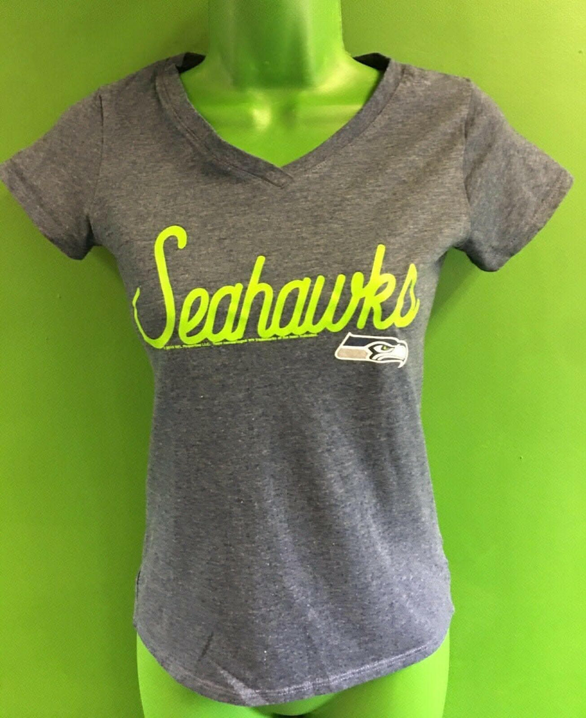 NFL Seattle Seahawks Heathered V-Neck T-Shirt Girls' Youth Medium 10-12
