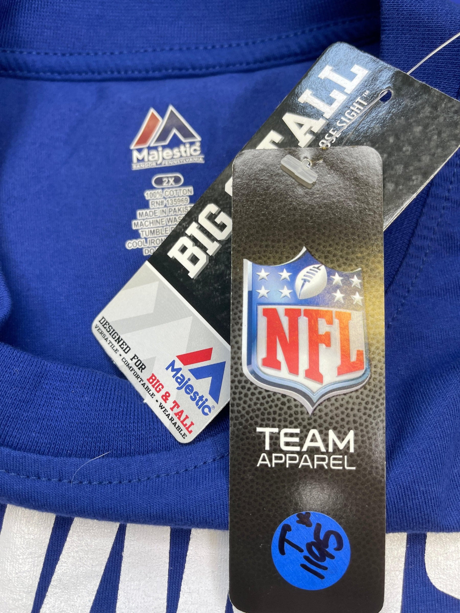NFL New York Giants Majestic Blue Cotton T-Shirt Men's 2X-Large NWT