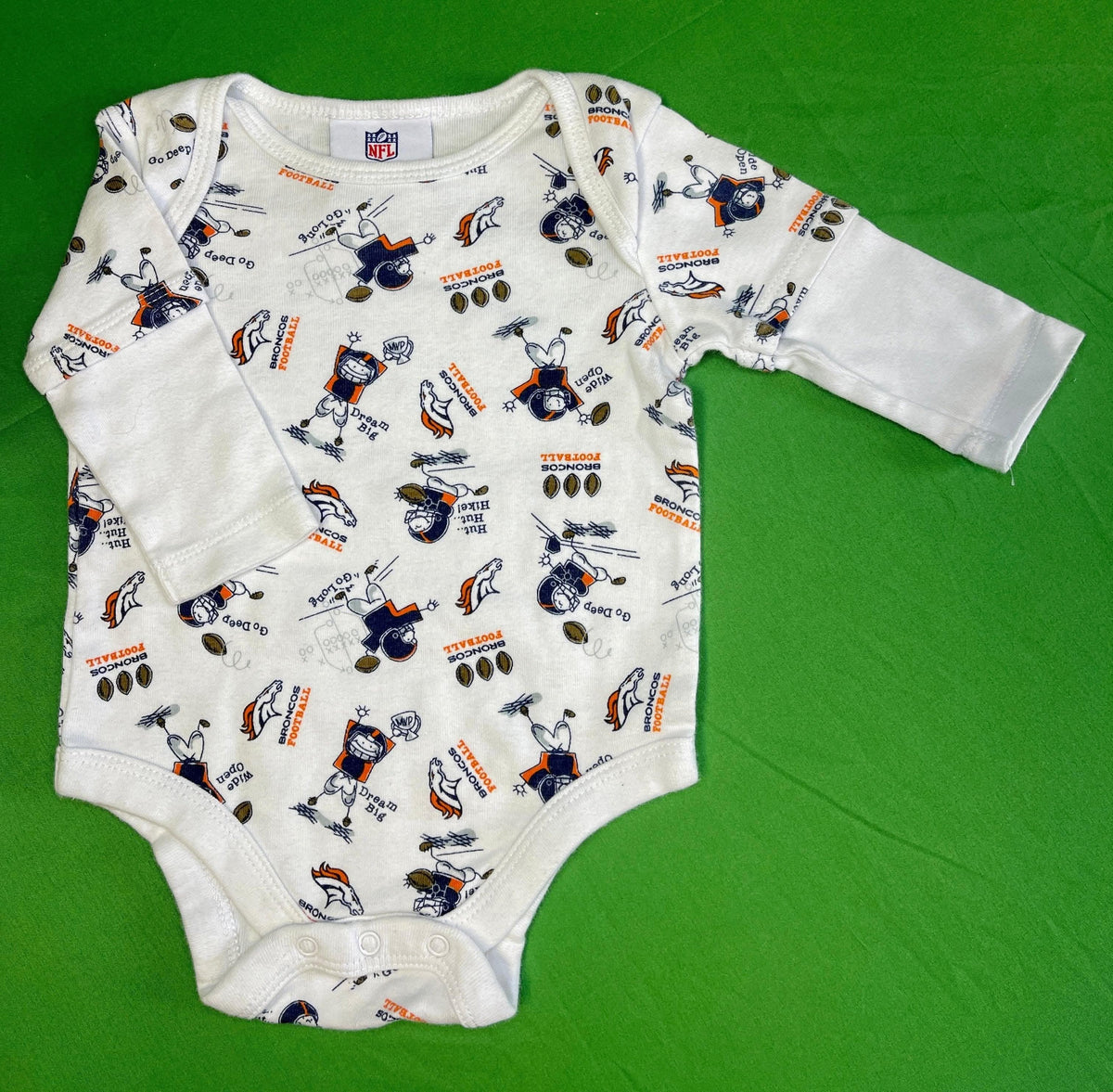 NFL Denver Broncos White Long Sleeve Bodysuit 0-3 months