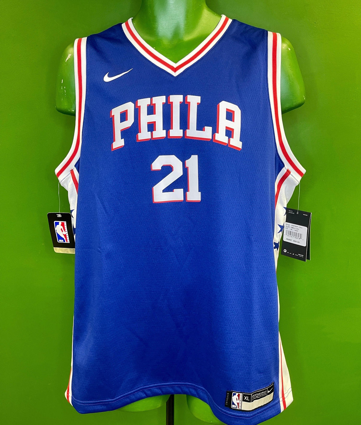 NBA Philadelphia 76ers Joel Embiid #21 2021/22 Player Jersey Youth X-Large 18-20 NWT