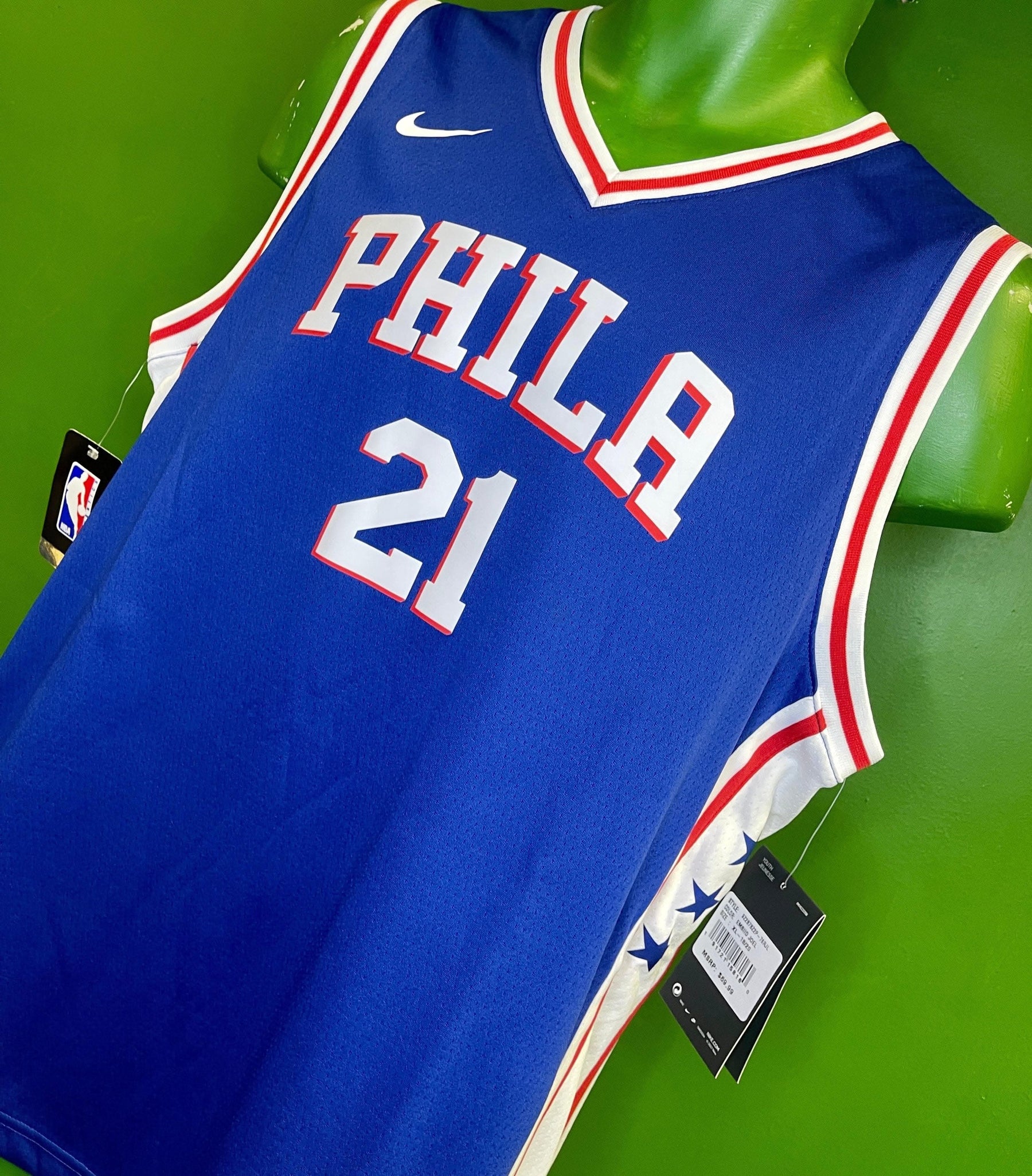 NBA Philadelphia 76ers Joel Embiid #21 2021/22 Player Jersey Youth X-Large 18-20 NWT