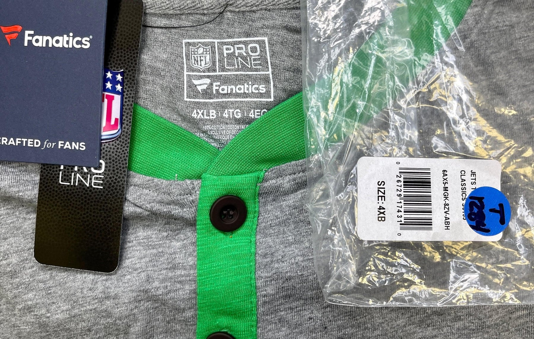 NFL New York Jets ProLine Fanatics Heathered L/S Henley T-Shirt Men's 4X-Large Big NWT
