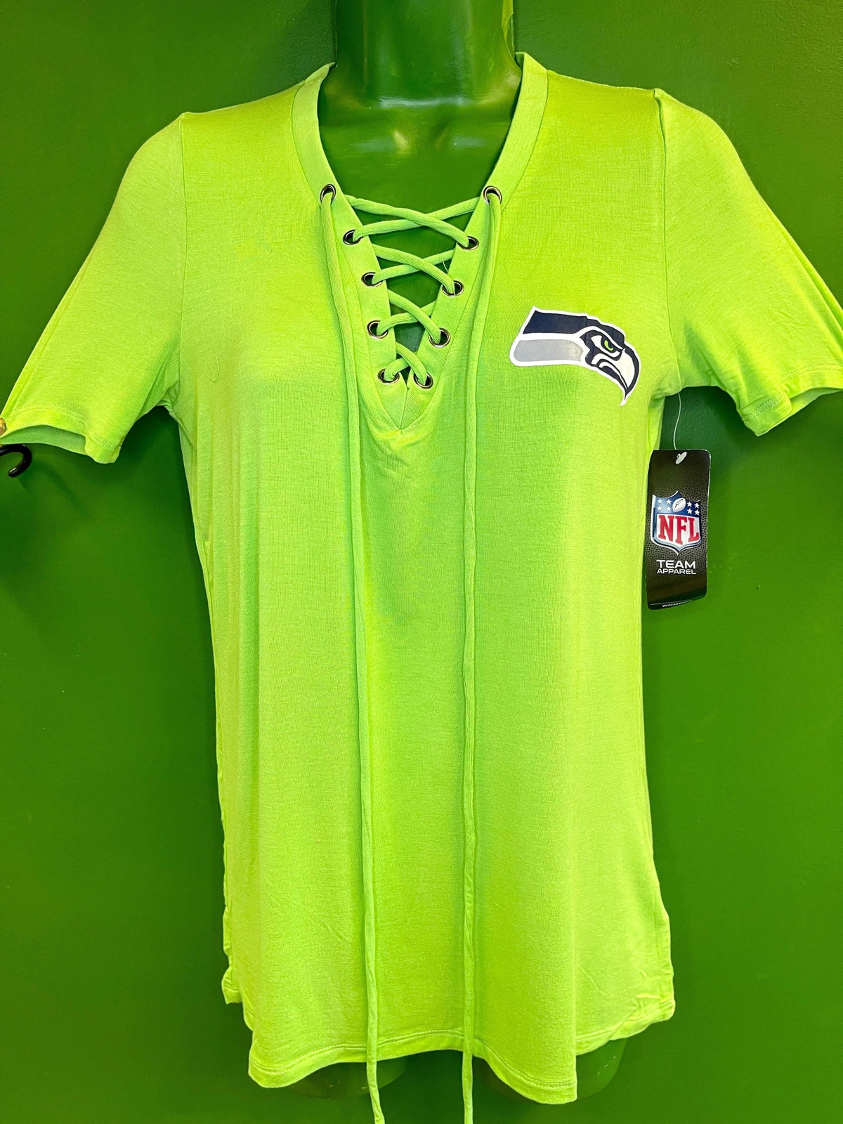 NFL Seattle Seahawks New Era Lace Up V-Neck T-Shirt Women's Small NWT