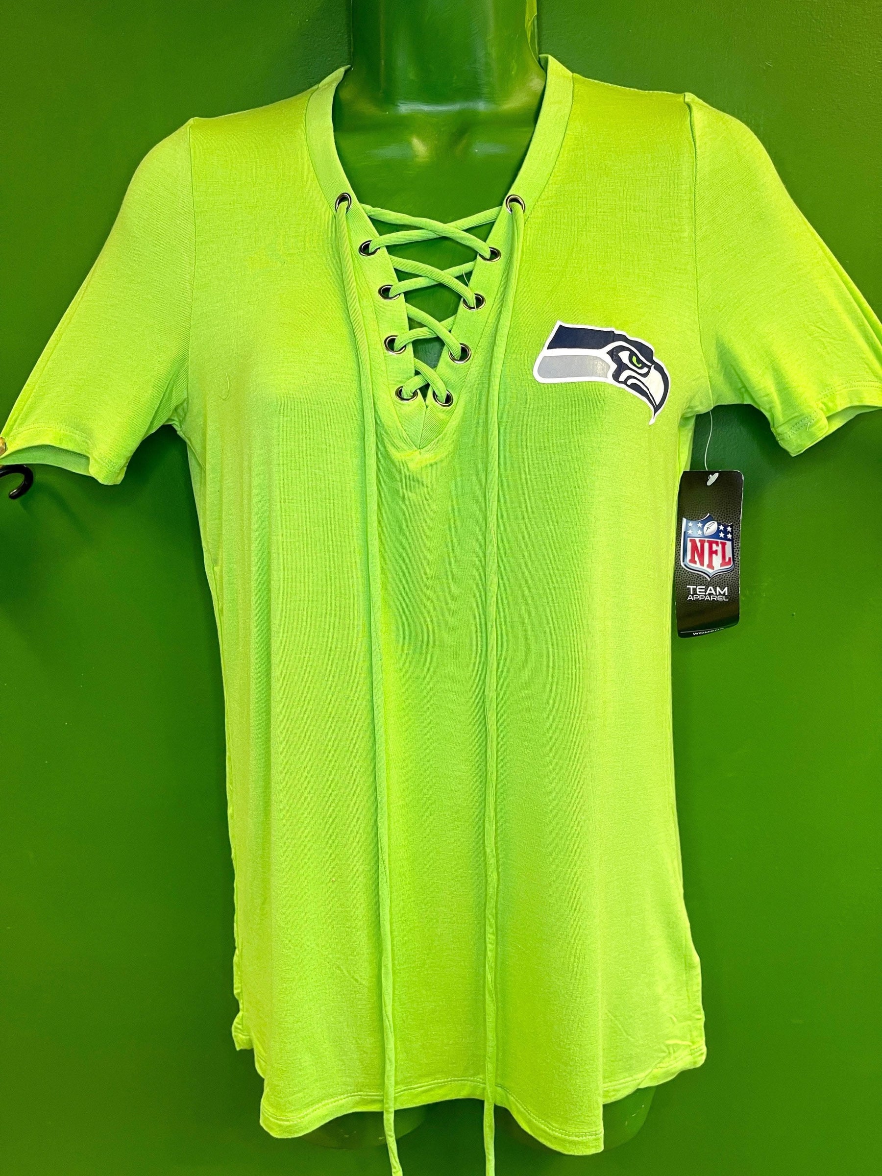 NFL Seattle Seahawks New Era Lace Up V-Neck T-Shirt Women's Small NWT