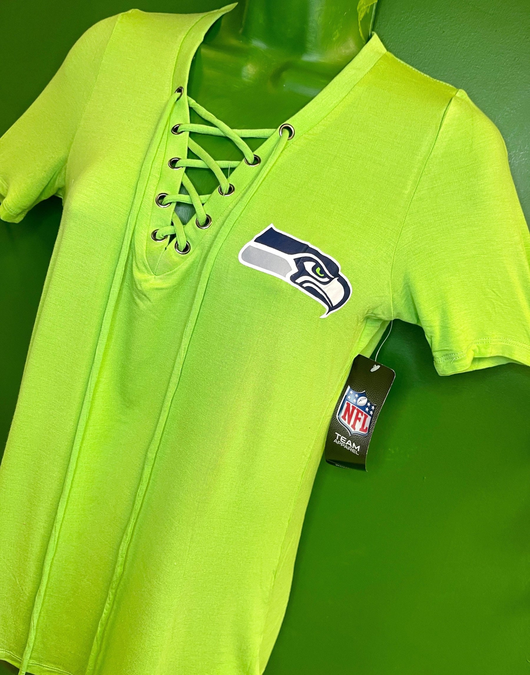 NFL Seattle Seahawks New Era Lace Up V-Neck T-Shirt Women's Small NWT