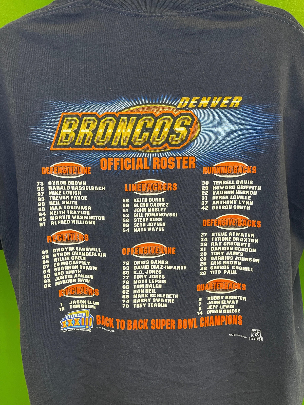 NFL Denver Broncos Lee Super Bowl XXXIII Champions T-Shirt Vintage Men's X-Large