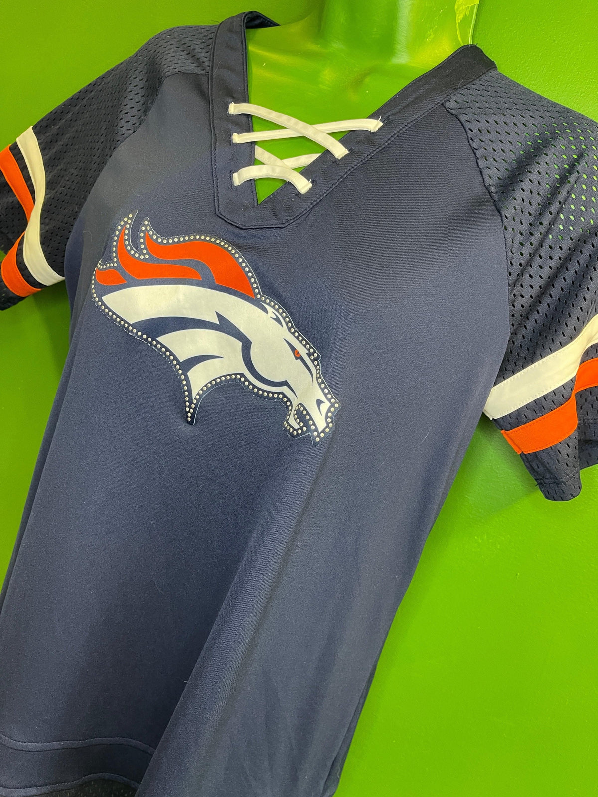 NFL Denver Broncos Fanatics Lace Up Front Jersey Style Top Women's Large