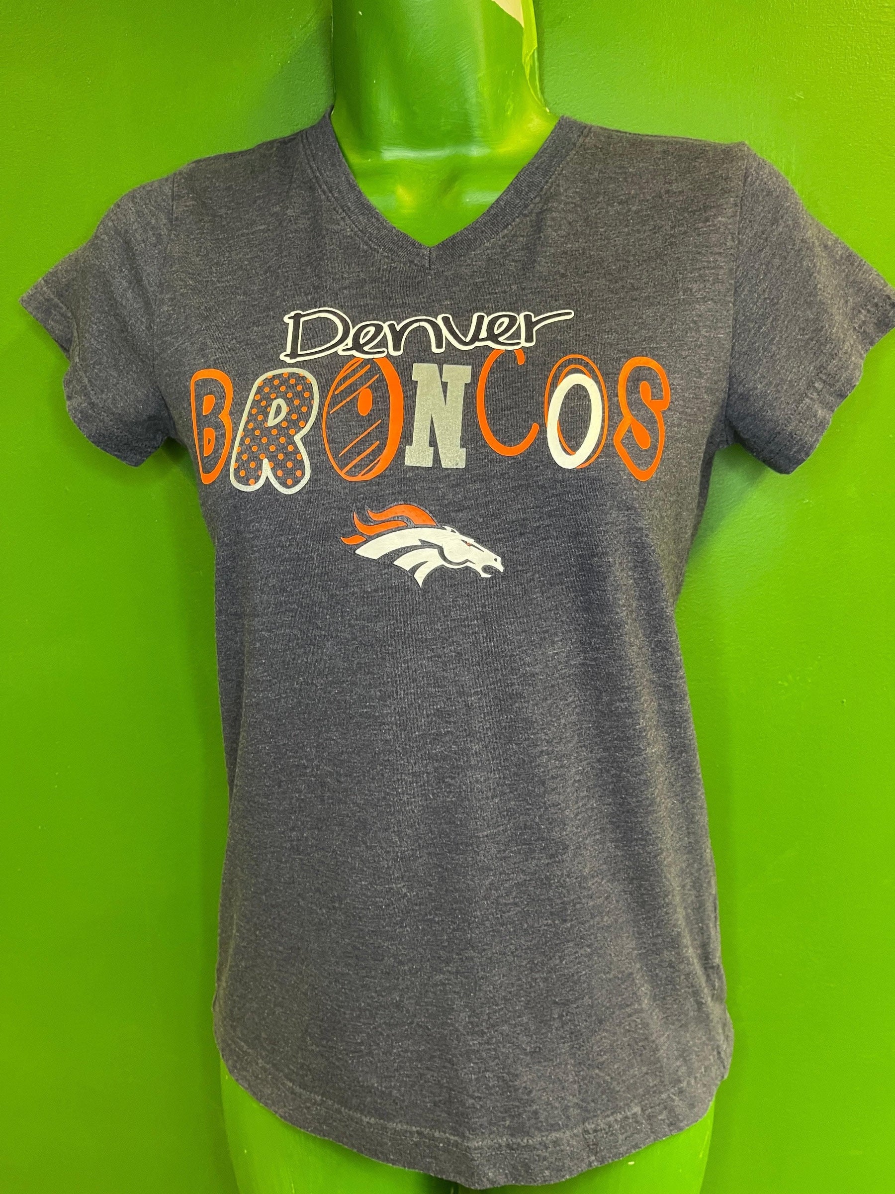 NFL Denver Broncos V-Neck Heathered Blue T-Shirt Girls' Large 14