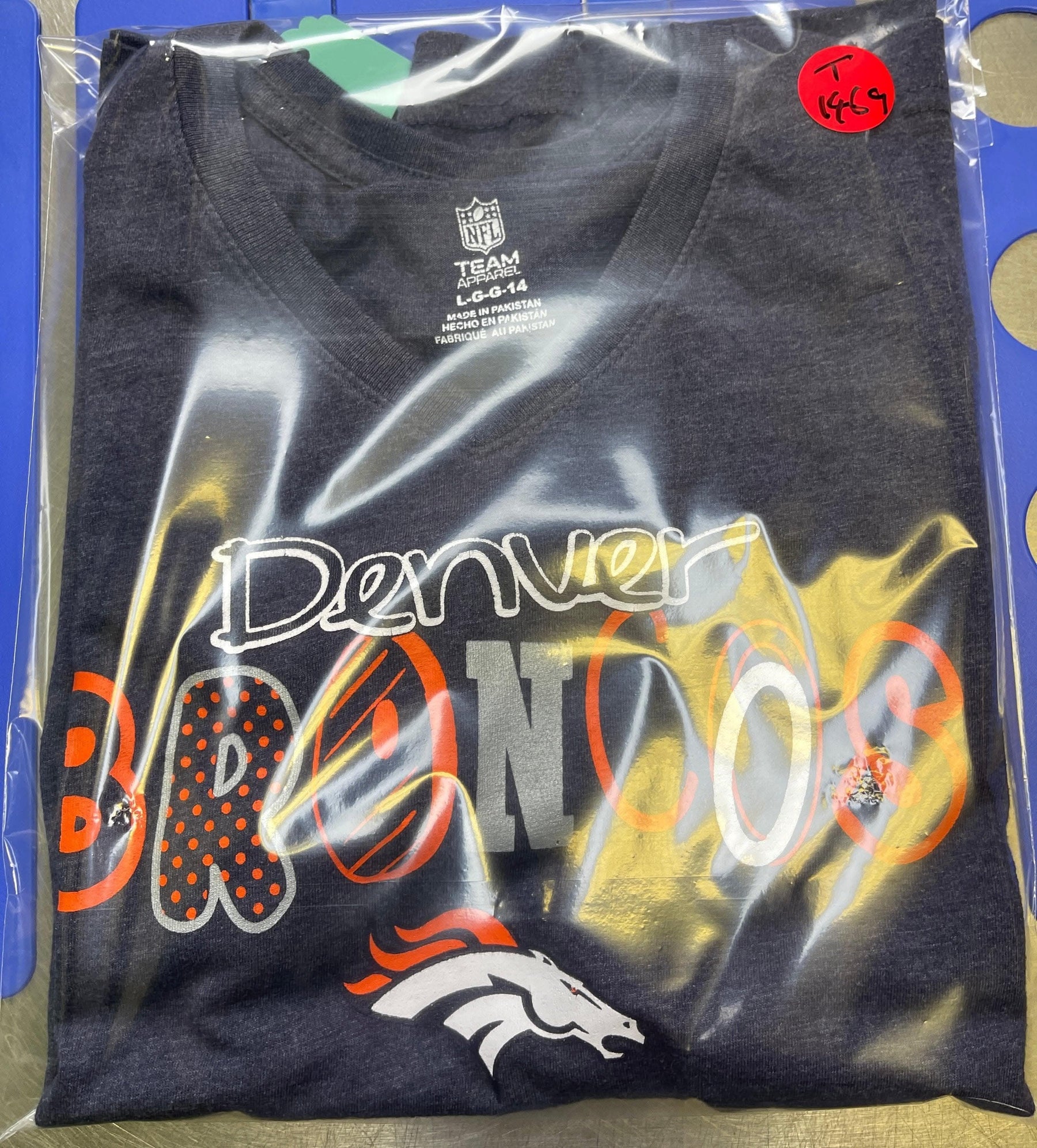 NFL Denver Broncos V-Neck Heathered Blue T-Shirt Girls' Large 14