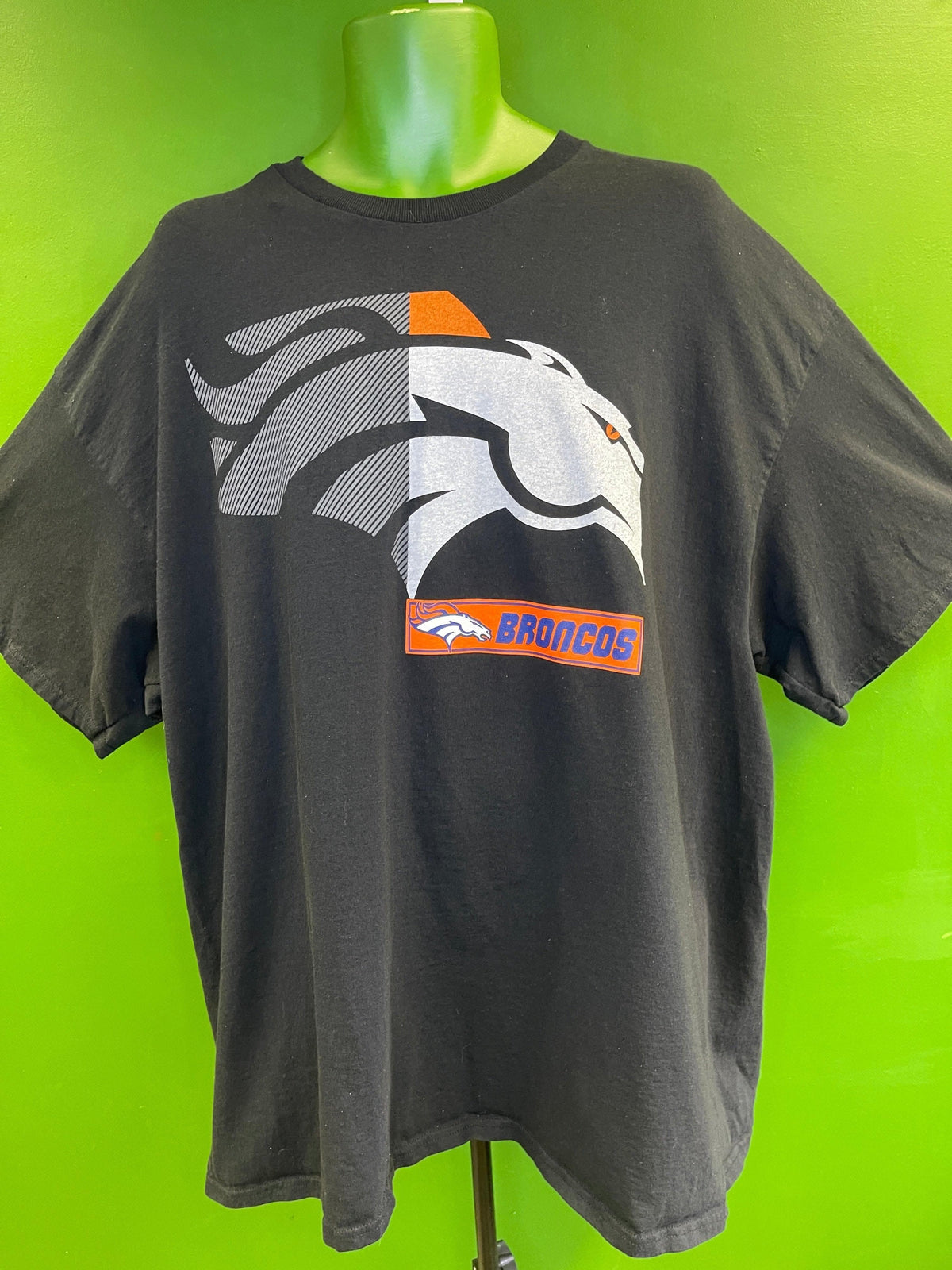 NFL Denver Broncos Black 100% Cotton Stylised Logo T-Shirt Men's 3X-Large