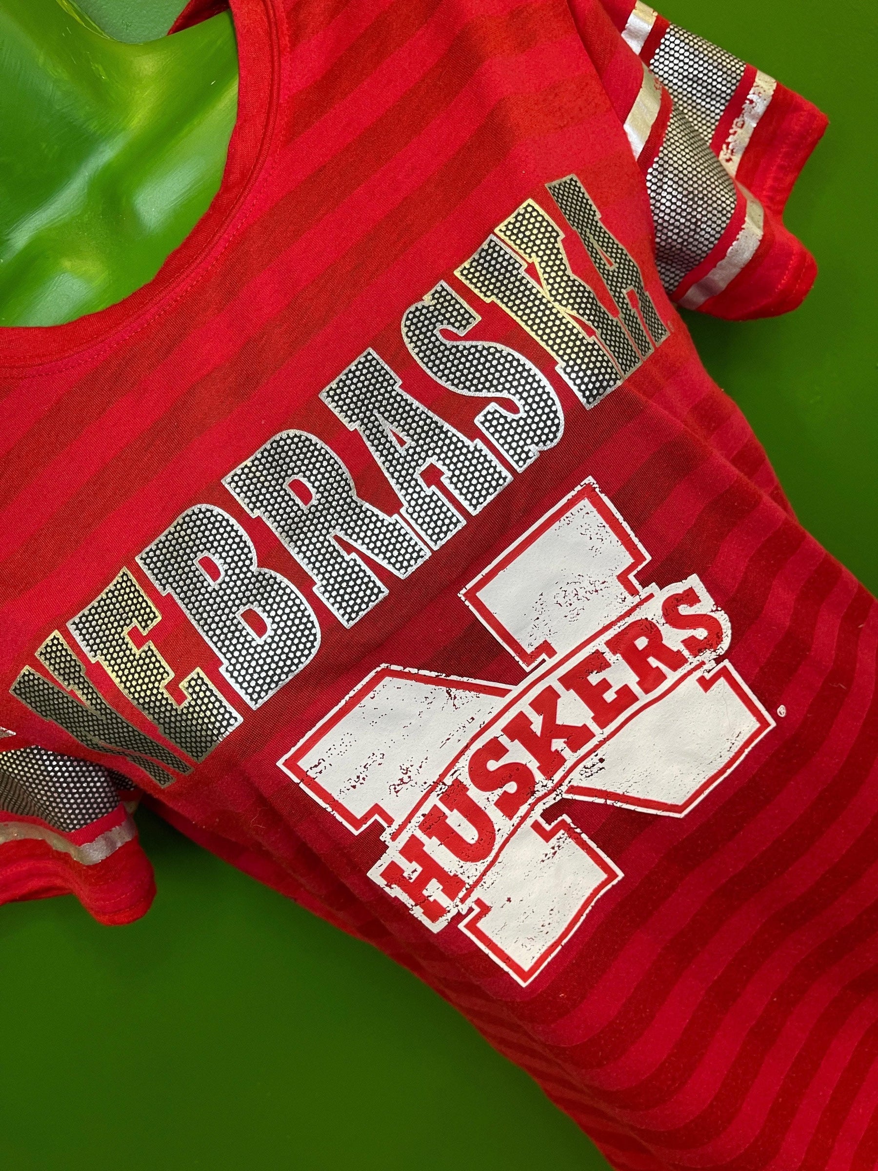 NCAA Nebraska Cornhuskers Sideline Shiny Red Striped T-Shirt Women's Medium