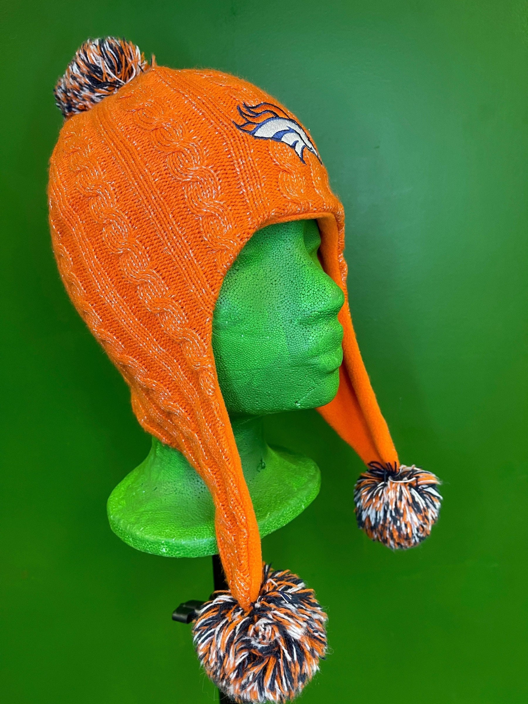 NFL Denver Broncos Sparkly Knit Woolly Triple Bobble Hat Women's OSFM