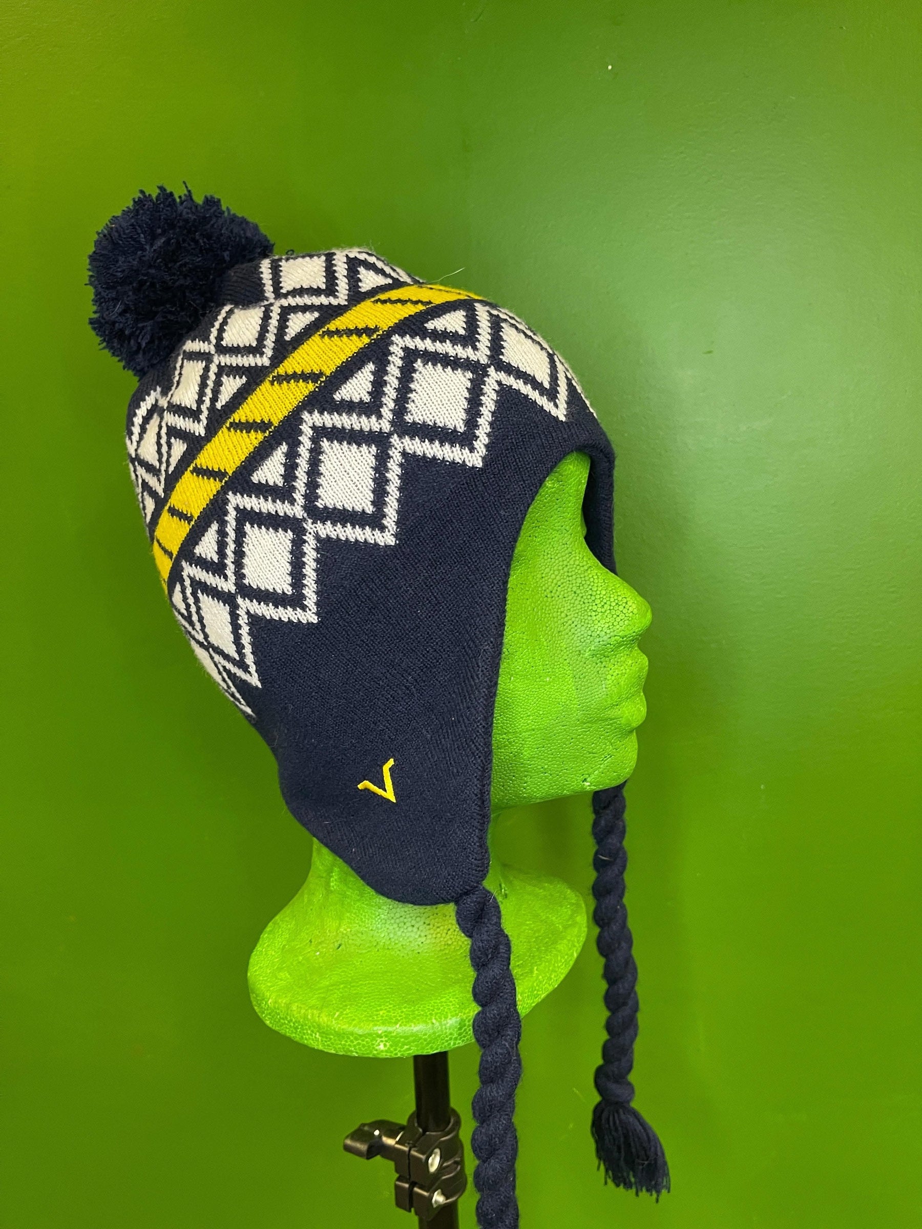 NCAA Michigan Wolverines Geometric Woolly Bobble Hat with Tassel Ties OSFM