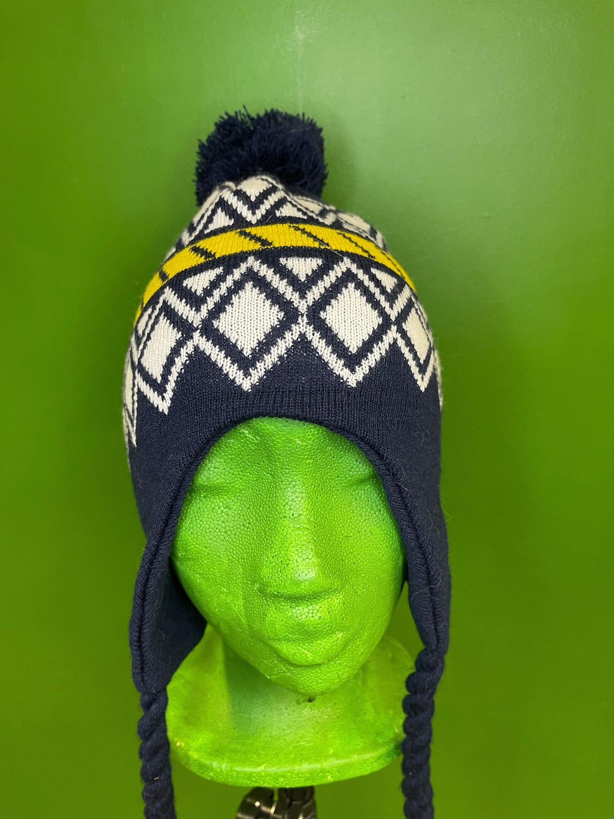 NCAA Michigan Wolverines Geometric Woolly Bobble Hat with Tassel Ties OSFM