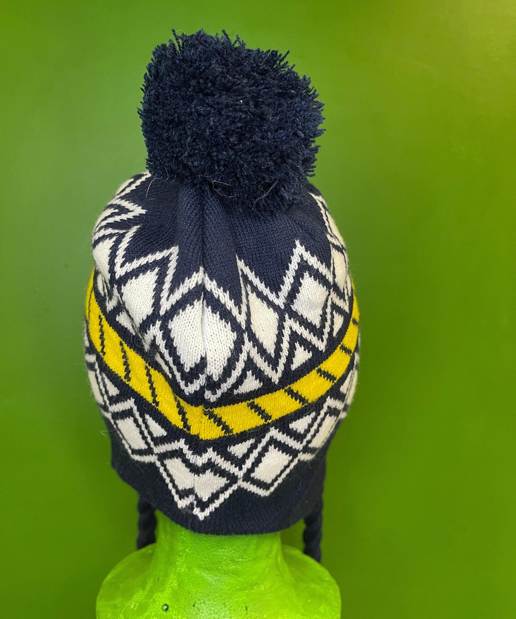 NCAA Michigan Wolverines Geometric Woolly Bobble Hat with Tassel Ties OSFM