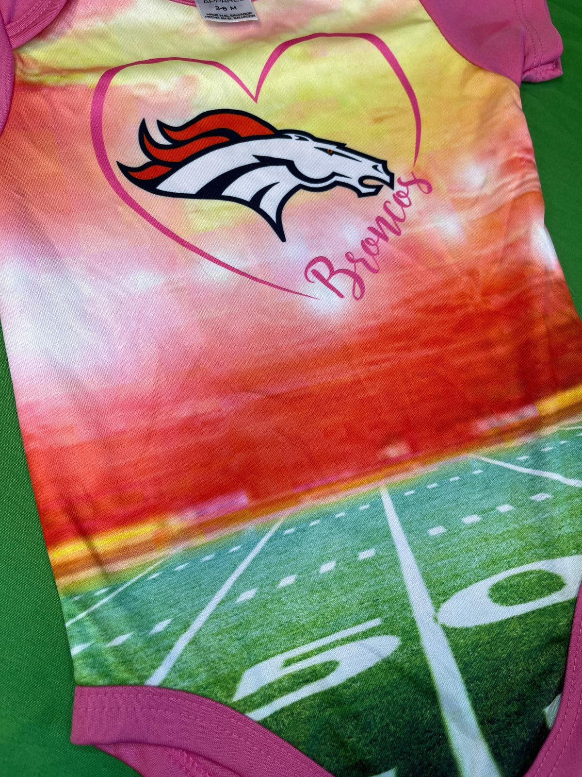 NFL Denver Broncos Pink Football Field Bodysuit/Vest 3-6 months