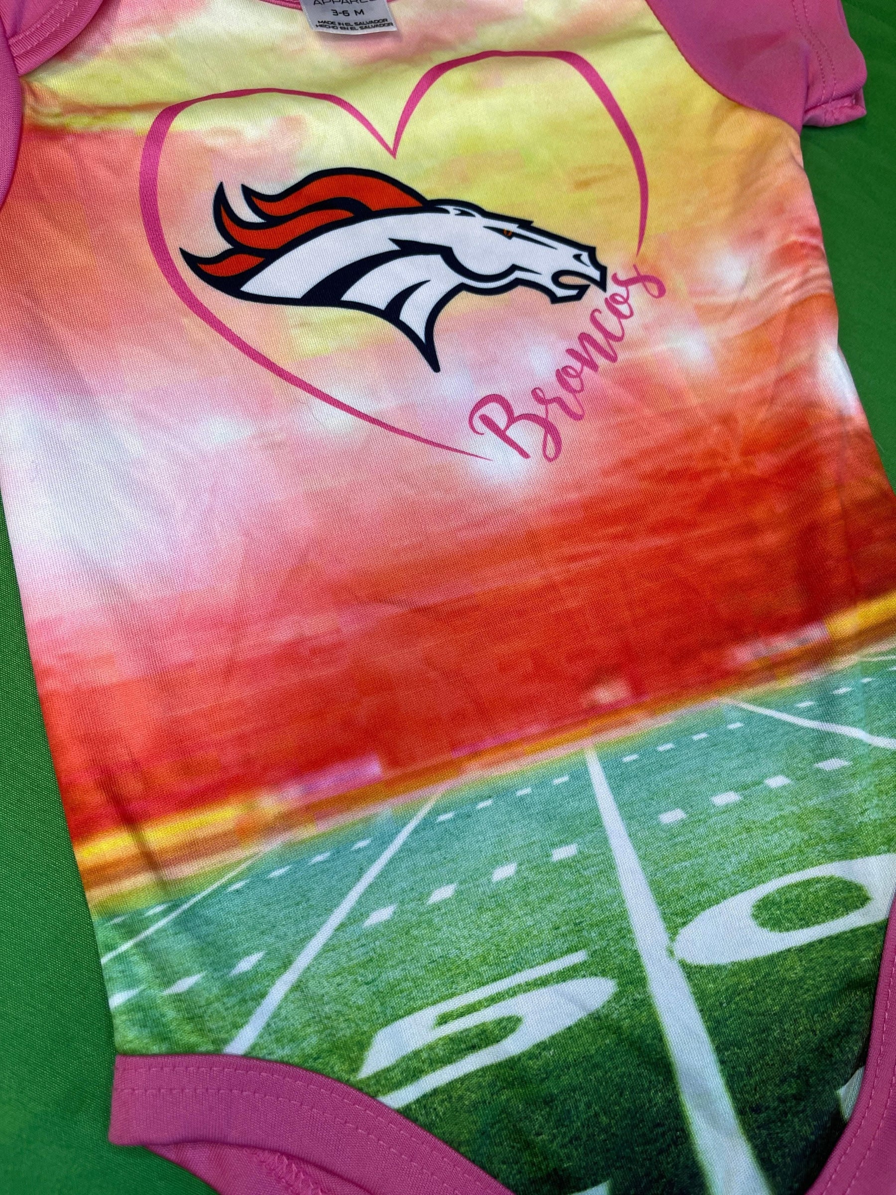 NFL Denver Broncos Pink Football Field Bodysuit/Vest 3-6 months