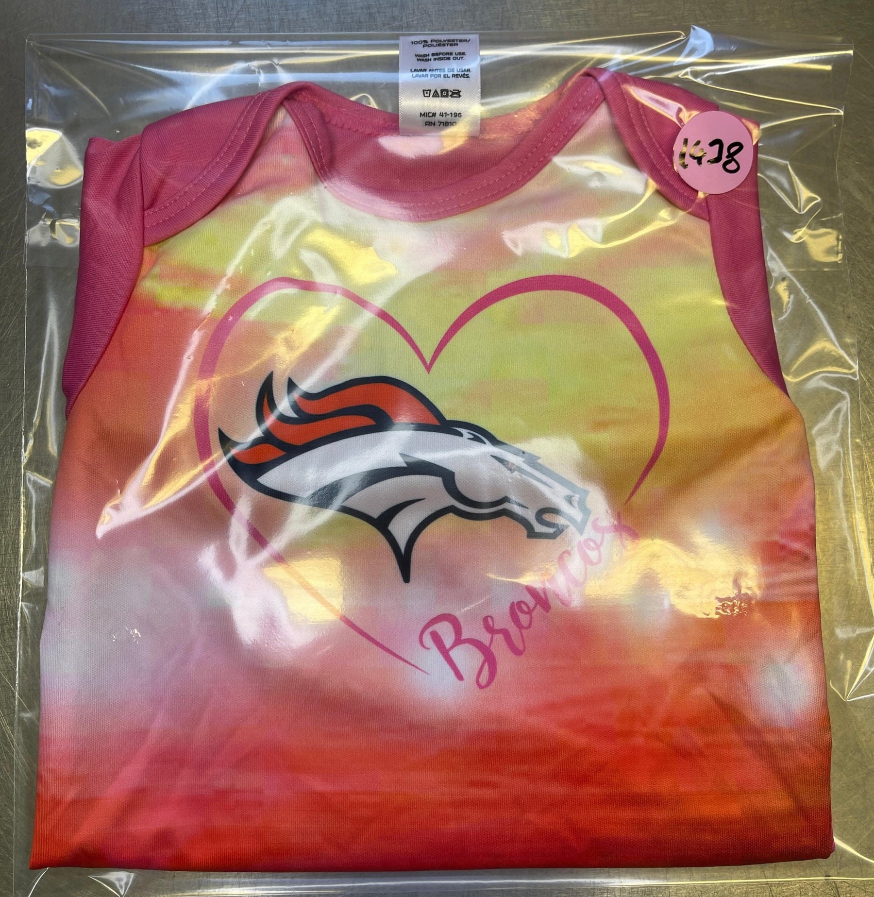 NFL Denver Broncos Pink Football Field Bodysuit/Vest 3-6 months