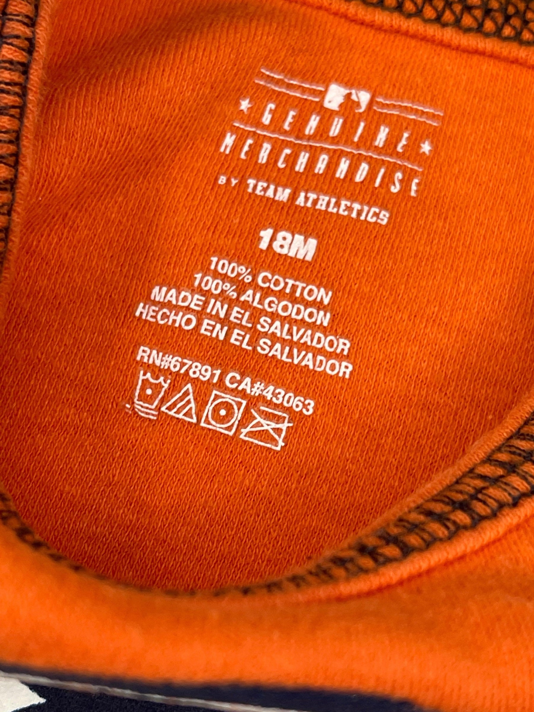 MLB Detroit Tigers Orange Bodysuit 18 months