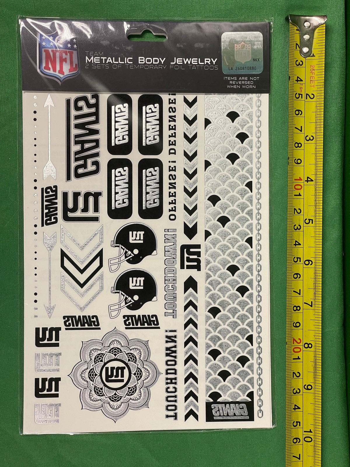 NFL New York Giants Metallic Body Jewellery Foil Temp Tattoos NWT