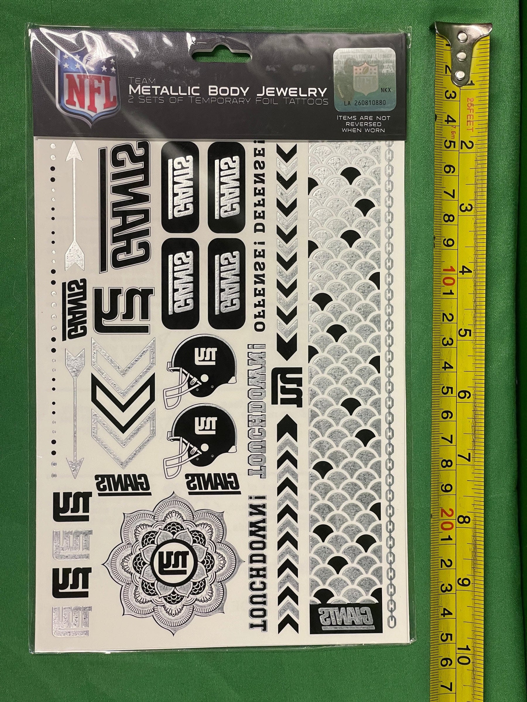 NFL New York Giants Metallic Body Jewellery Foil Temp Tattoos NWT