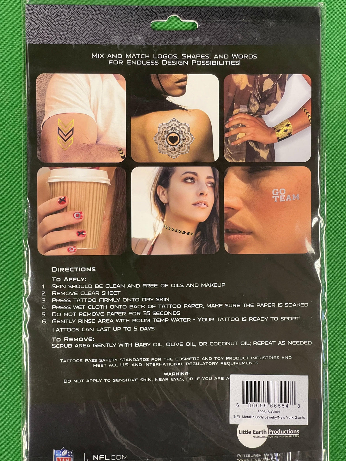 NFL New York Giants Metallic Body Jewellery Foil Temp Tattoos NWT
