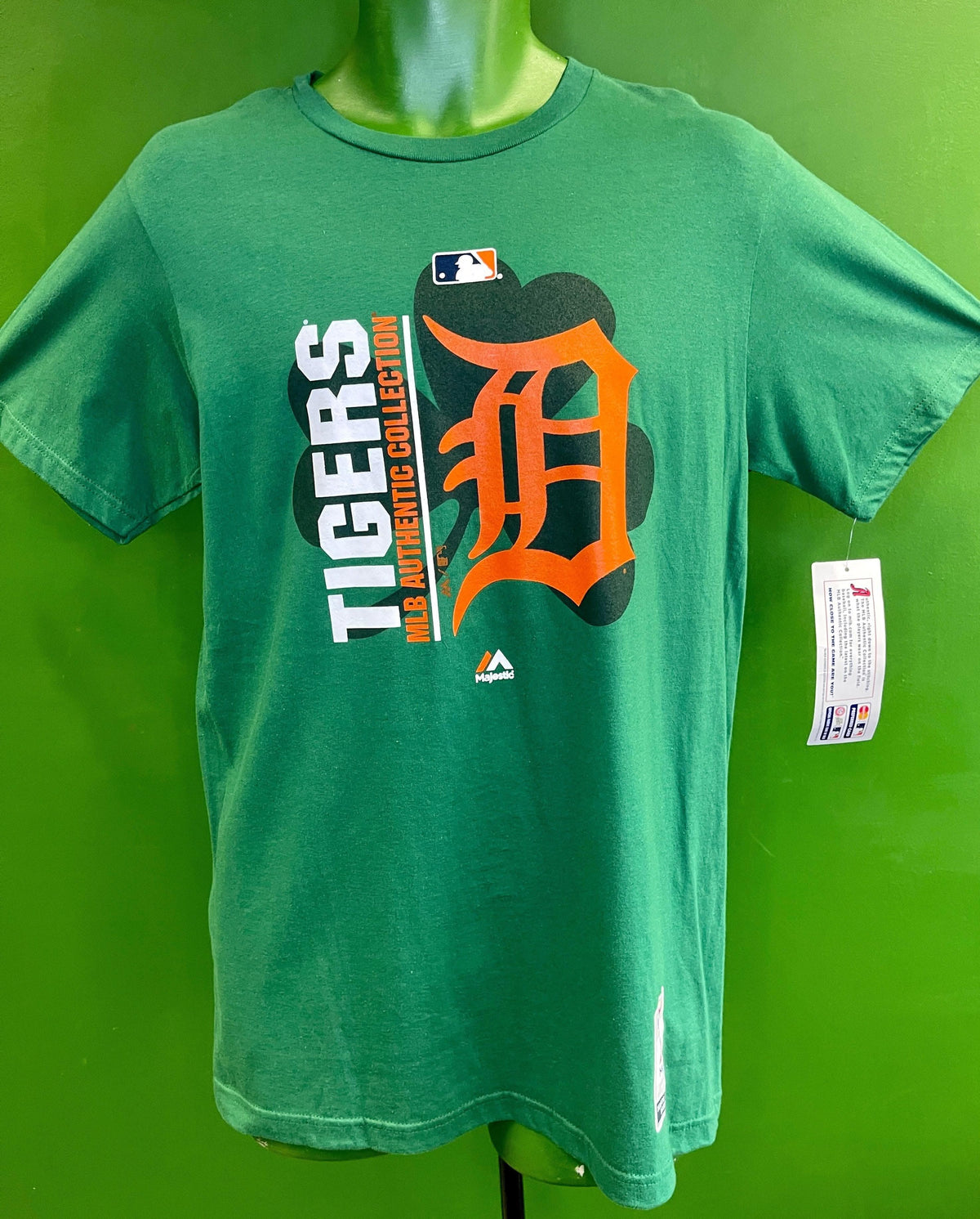 MLB Detroit Tigers St Patrick's Day Majestic T-Shirt Men's Medium NWT