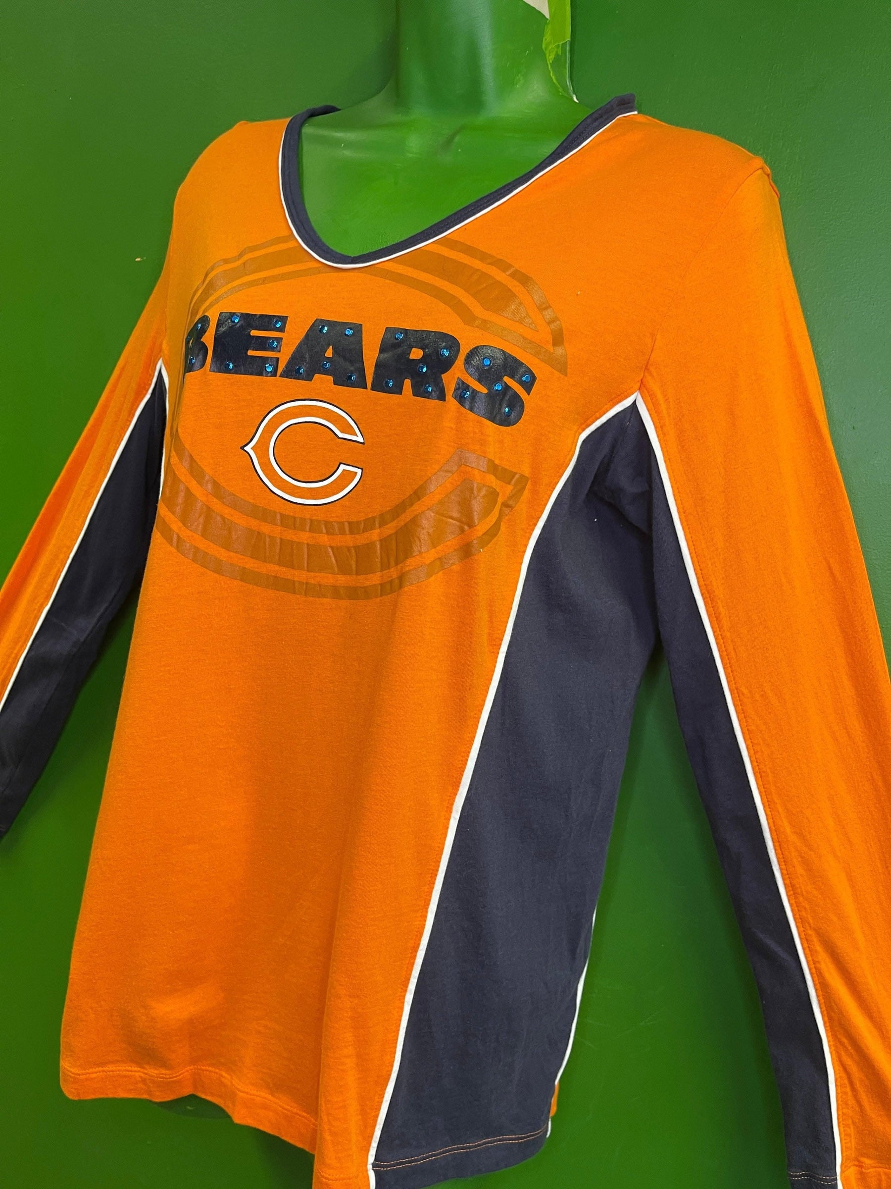 NFL Chicago Bears V-neck L/S Blingy T-Shirt Women's Large