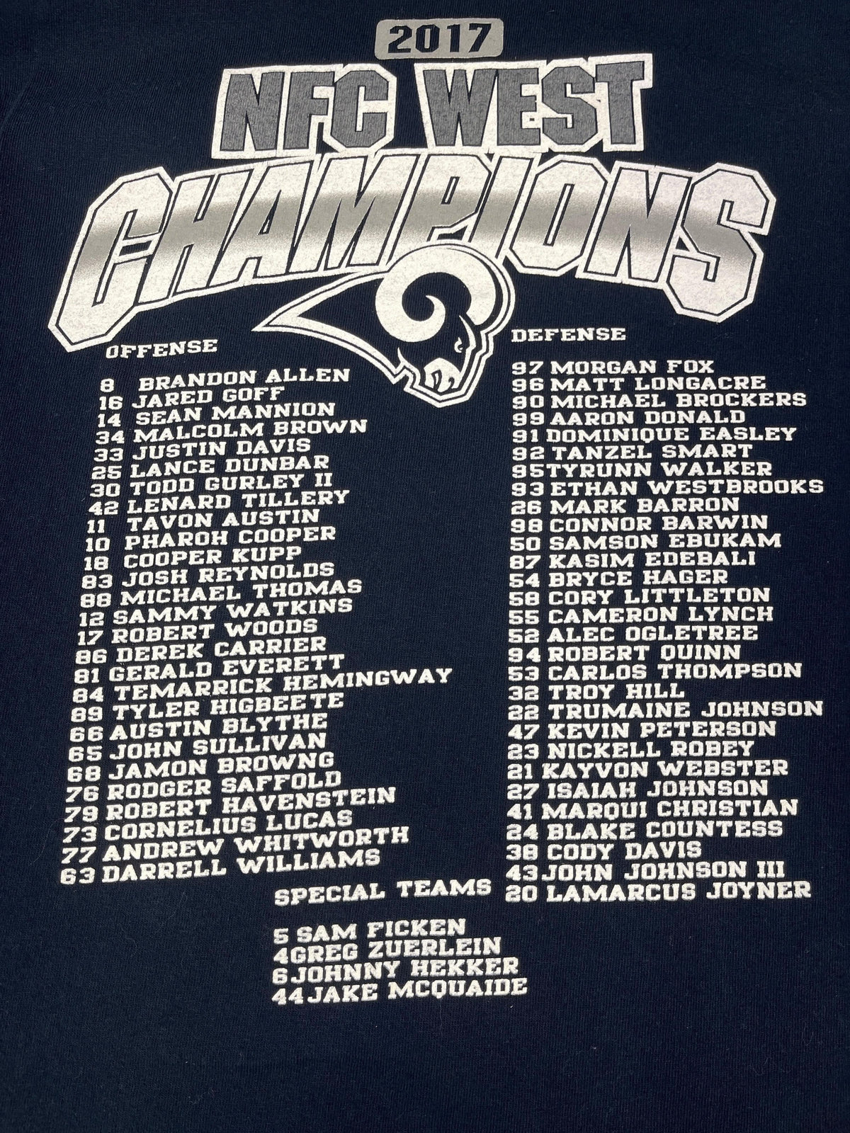 NFL Los Angeles Rams 2017 NFC West Champions T-Shirt Men's Medium