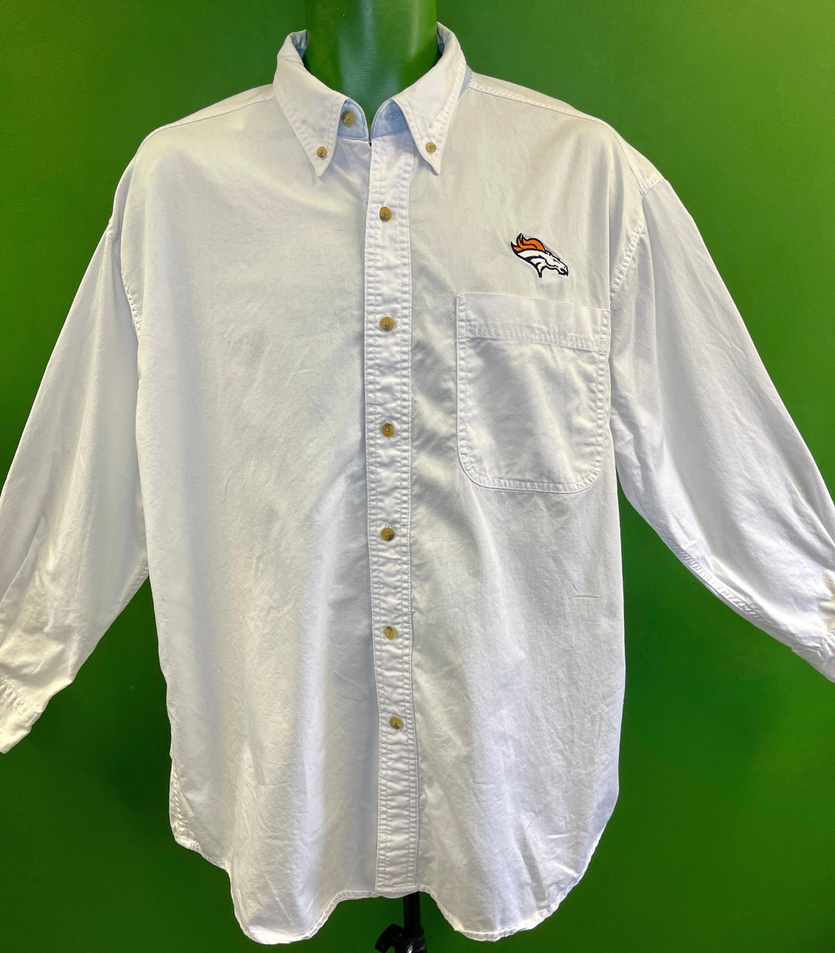 NFL Denver Broncos 100% Cotton White Button-Up Shirt Women's Large