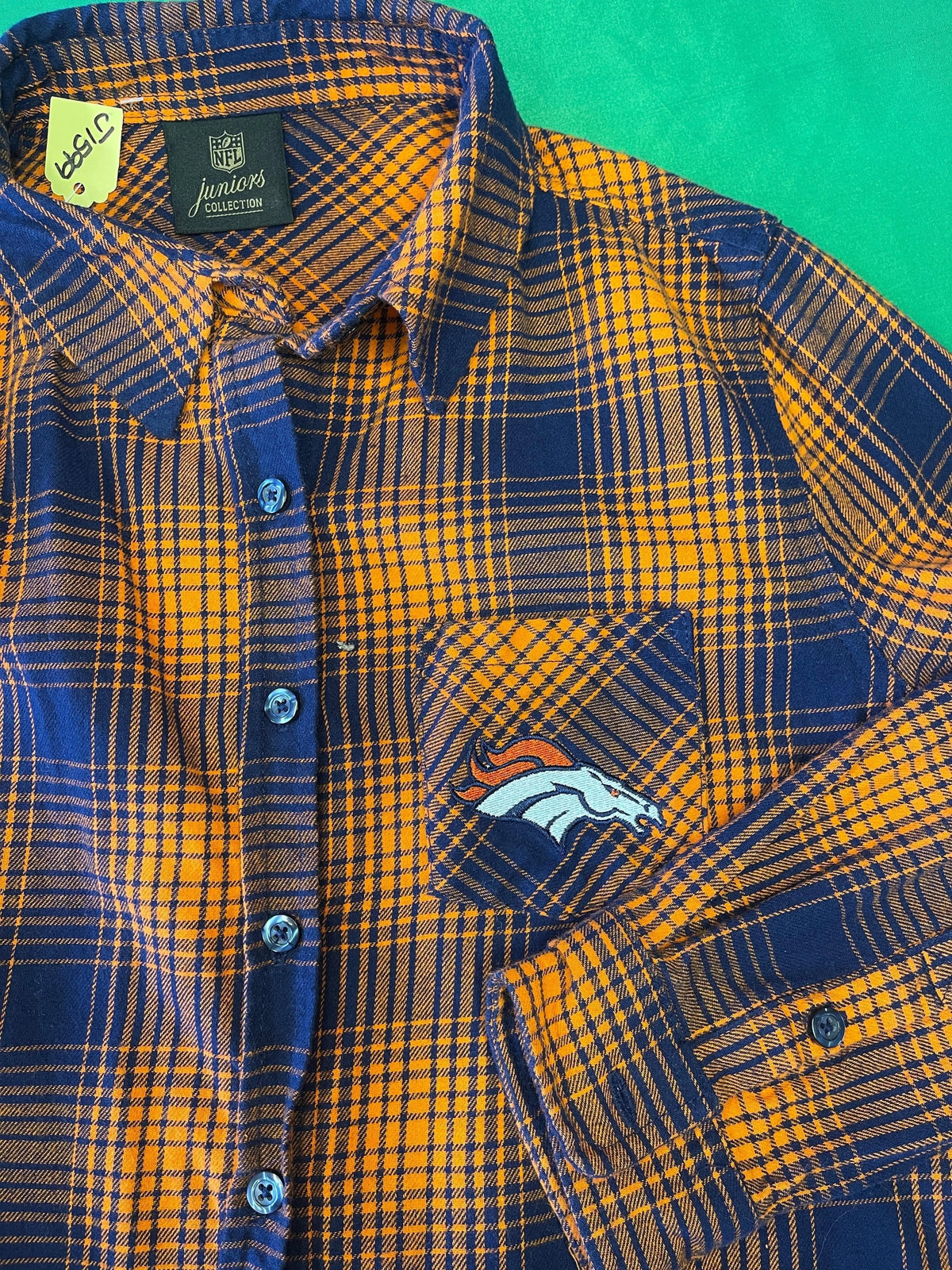 NFL Denver Broncos Plaid Flannel Shirt Juniors' Medium Women's XS Girls' Large