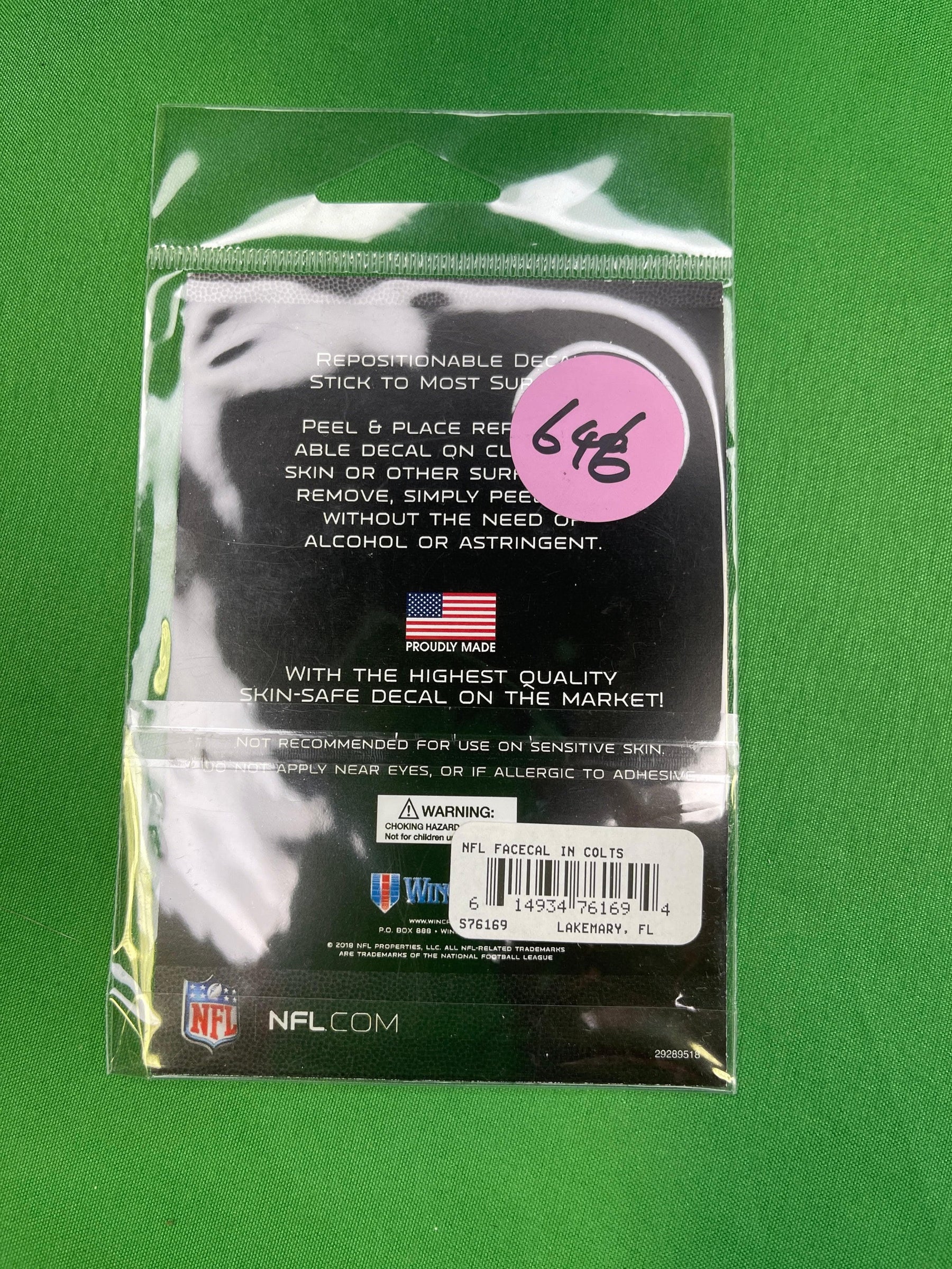 NFL Indianapolis Colts 6-Pack Mini-Cals Face Decals NWT