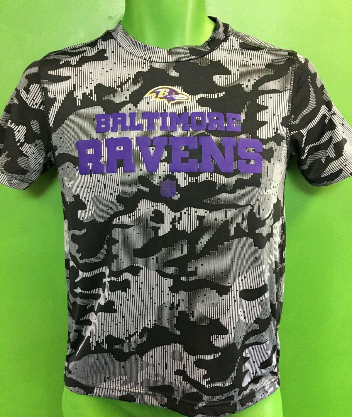 NFL Baltimore Ravens Wicking Black & Grey Camo T-Shirt Youth Medium 10-12