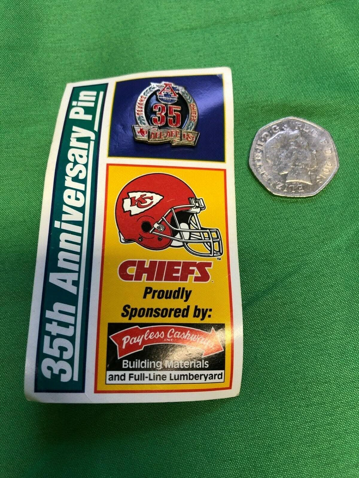 NFL Kansas City Chiefs 35th Anniversary Collector's Pin New on Card 1994